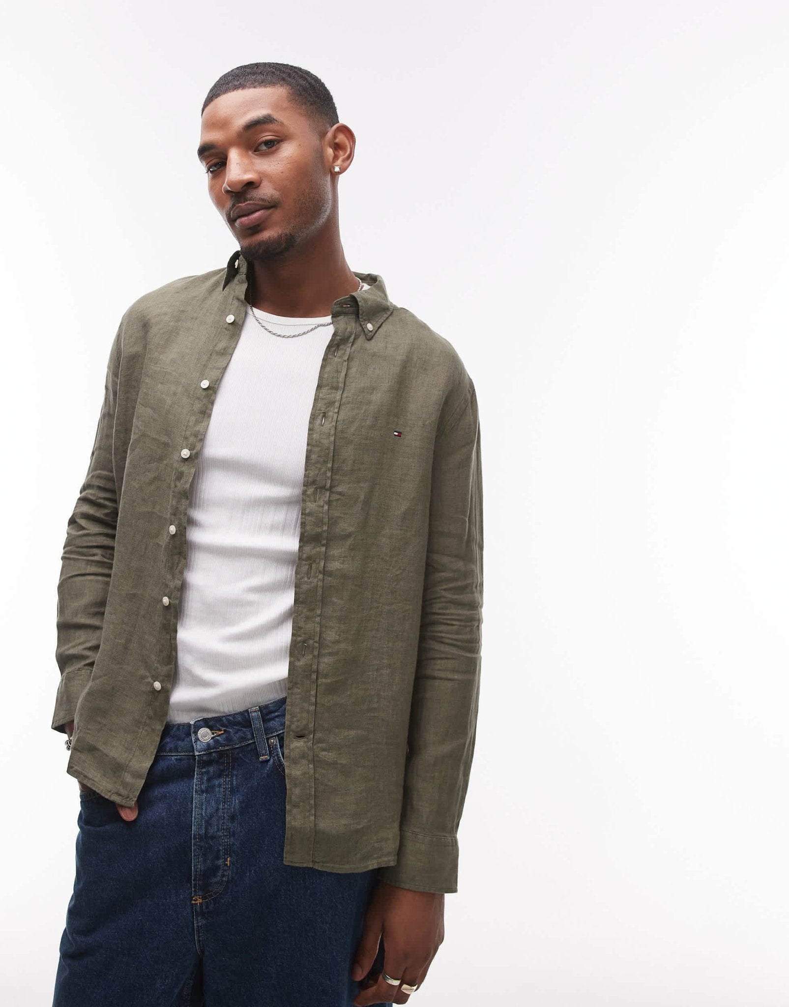 Tommy Hilfiger linen shirt in olive green - ASOS Sample Sale
