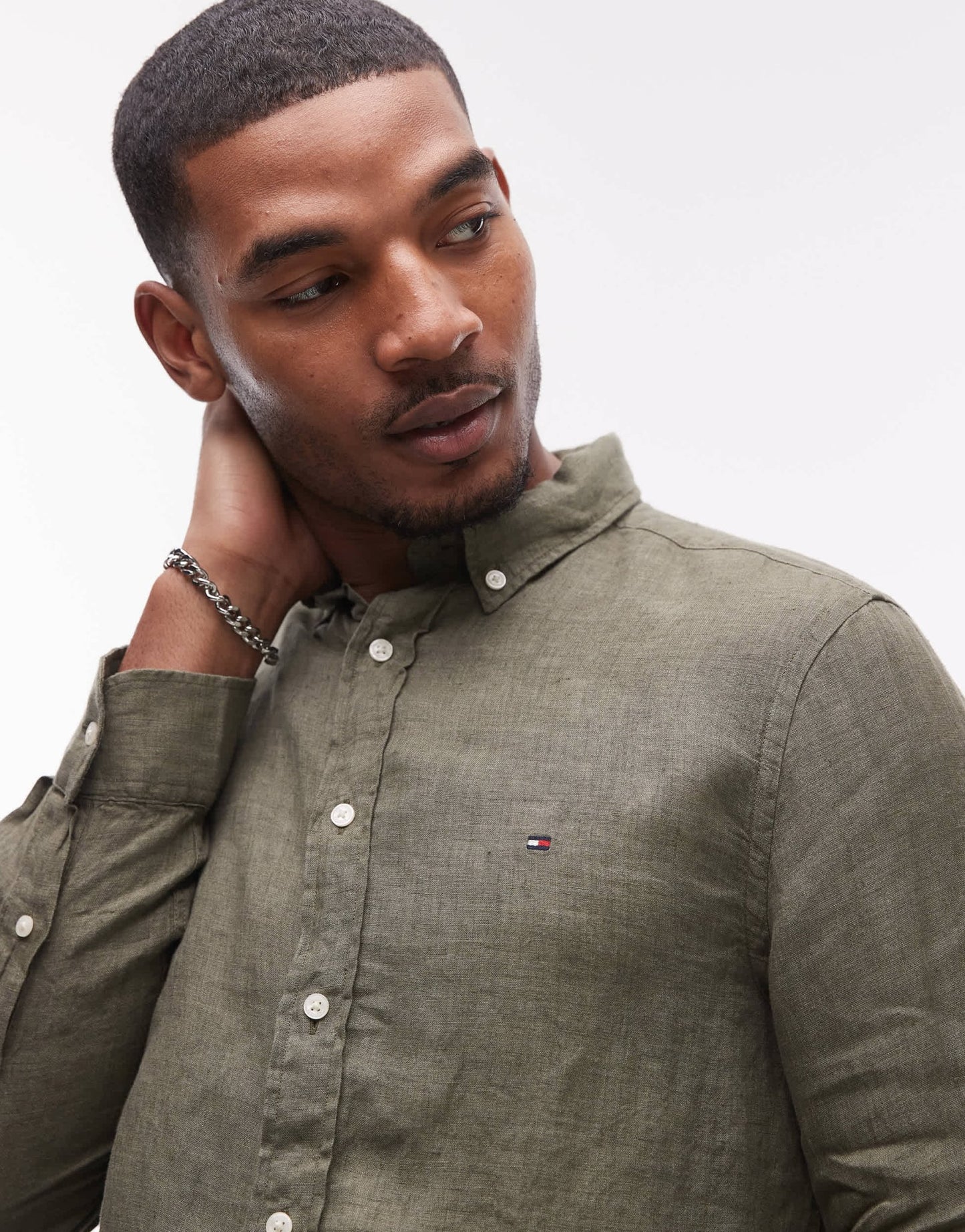 Tommy Hilfiger linen shirt in olive green - ASOS Sample Sale