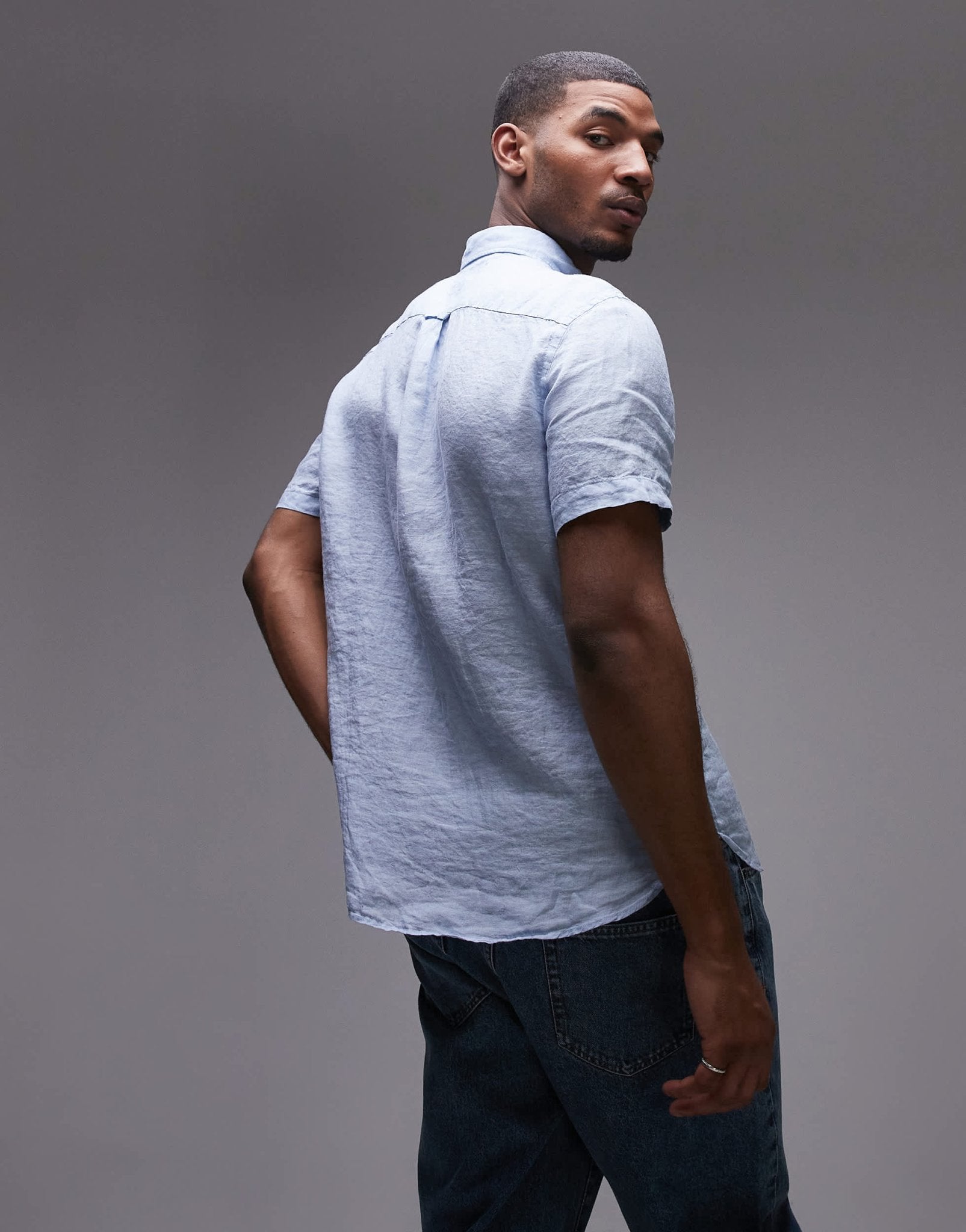 Tommy Hilfiger linen short sleeve shirt in pale blue - ASOS Sample Sale