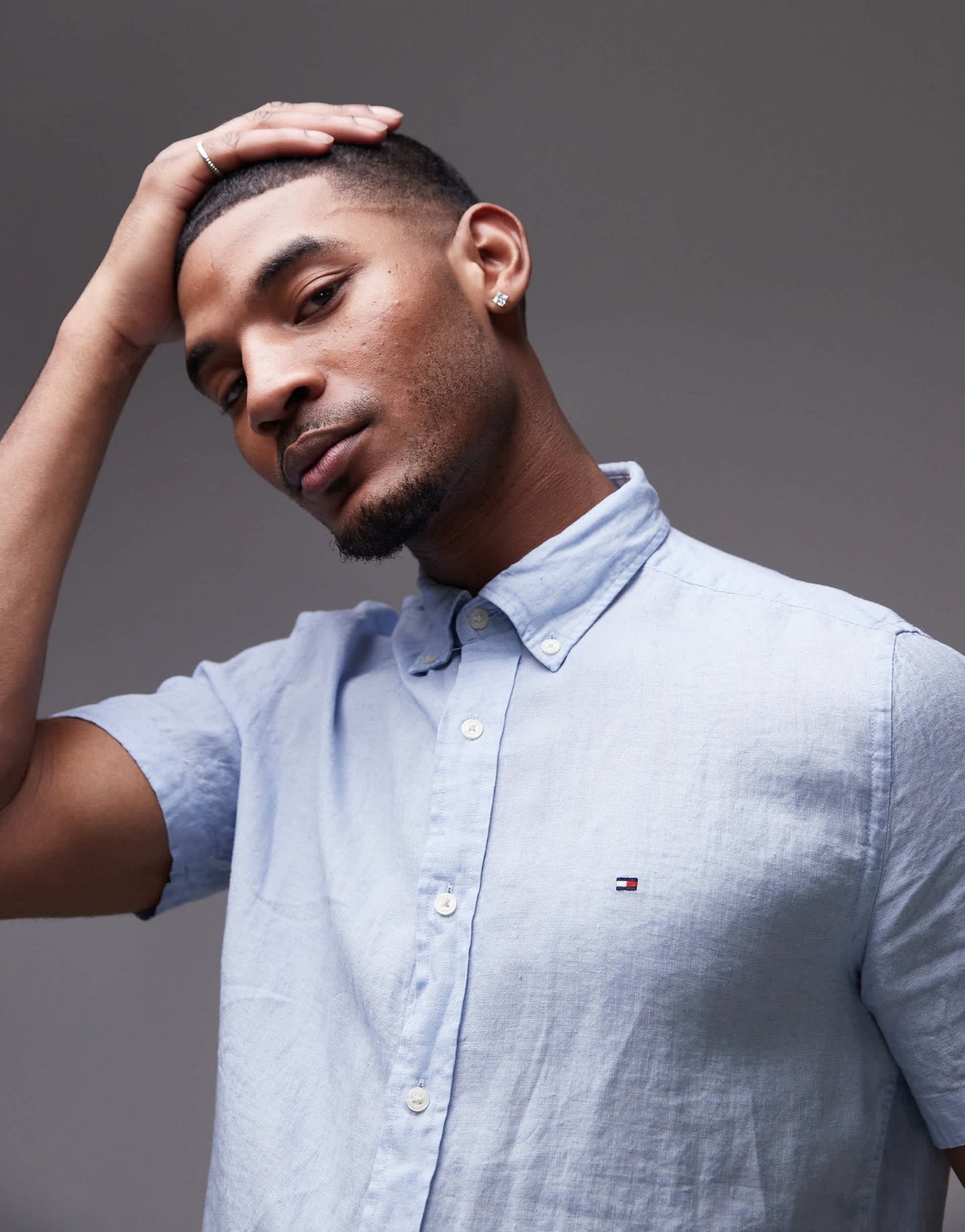 Tommy Hilfiger linen short sleeve shirt in pale blue - ASOS Sample Sale