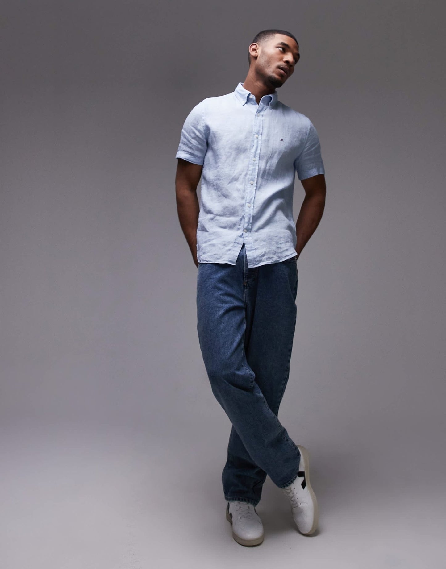 Tommy Hilfiger linen short sleeve shirt in pale blue - ASOS Sample Sale