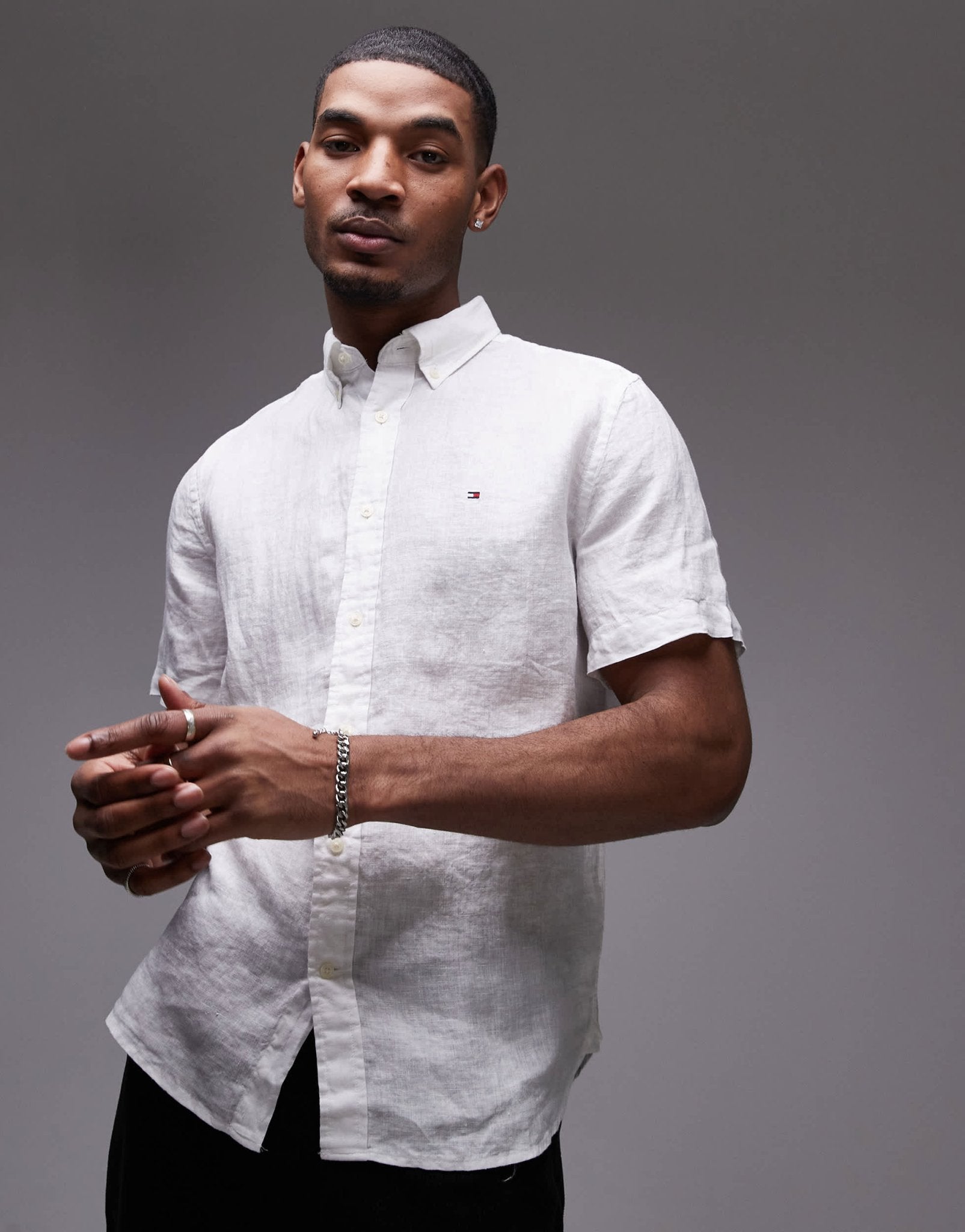 Tommy Hilfiger linen short sleeve shirt in white - ASOS Sample Sale