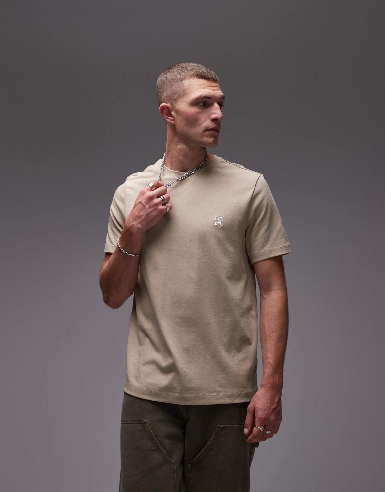 Tommy Hilfiger monogram logo t-shirt in beige - ASOS Sample Sale