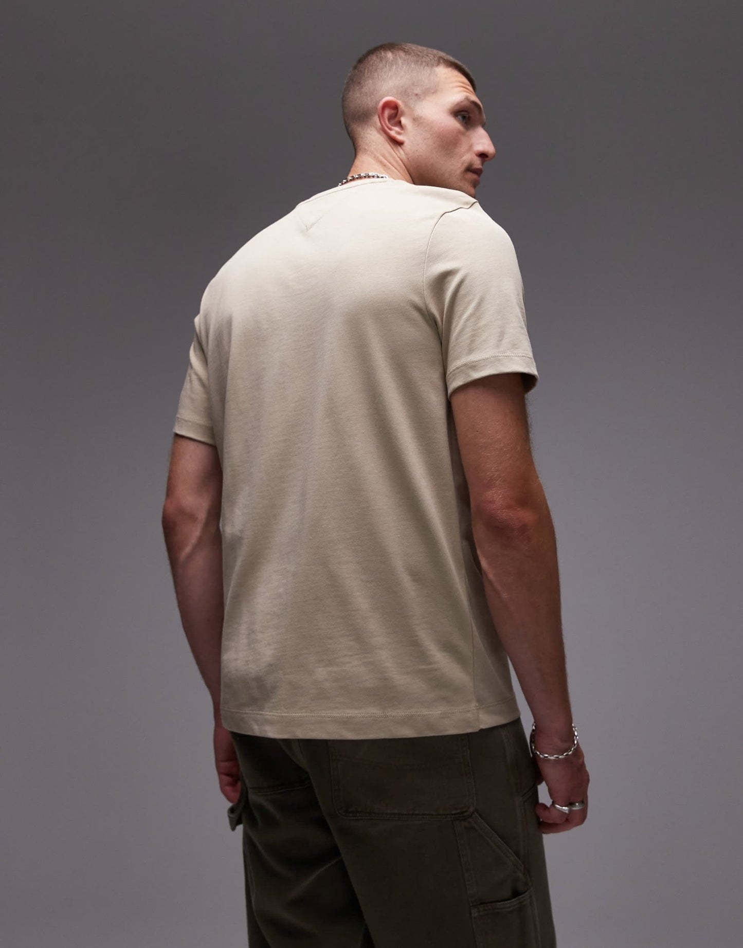 Tommy Hilfiger monogram logo t-shirt in beige - ASOS Sample Sale
