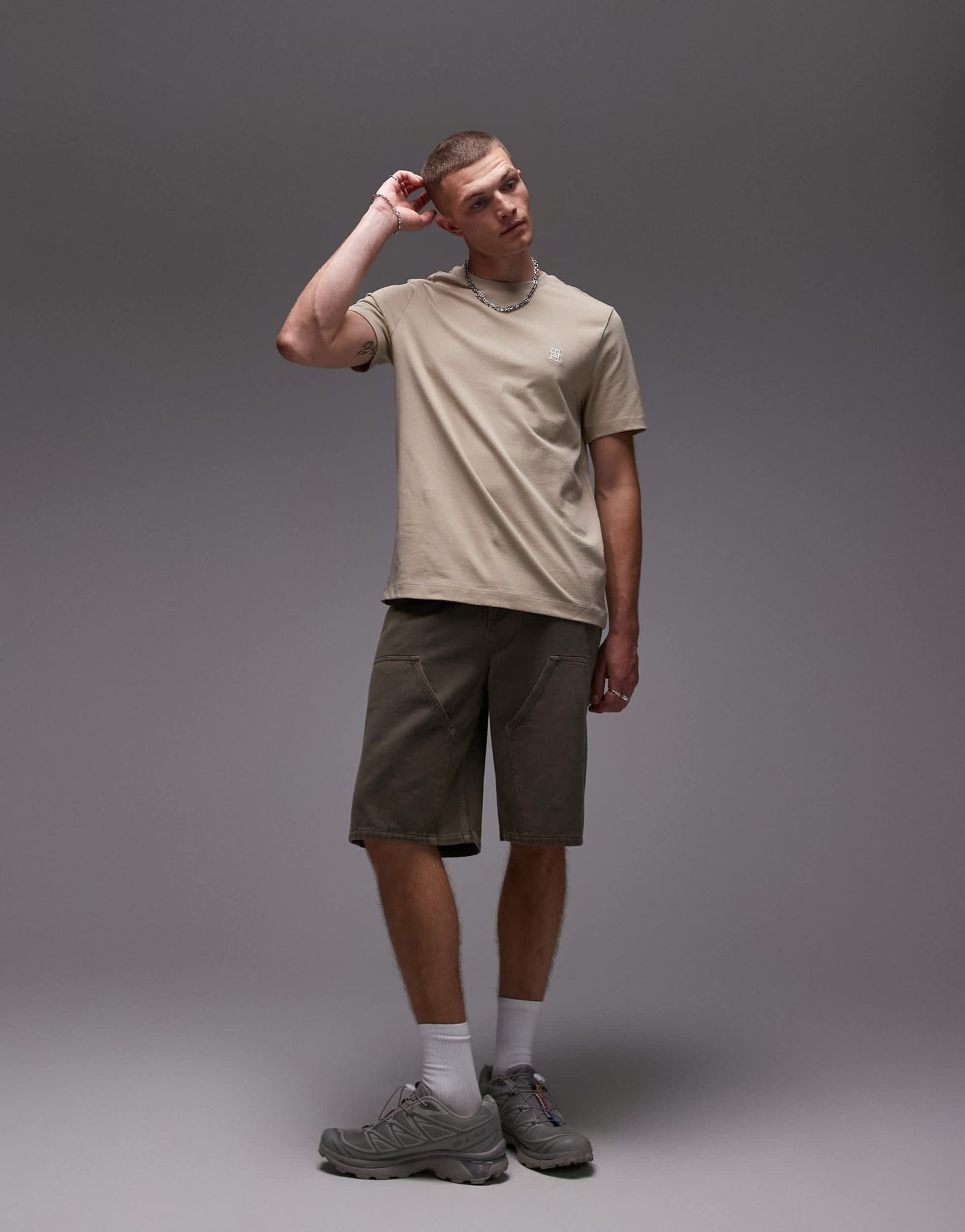 Tommy Hilfiger monogram logo t-shirt in beige - ASOS Sample Sale