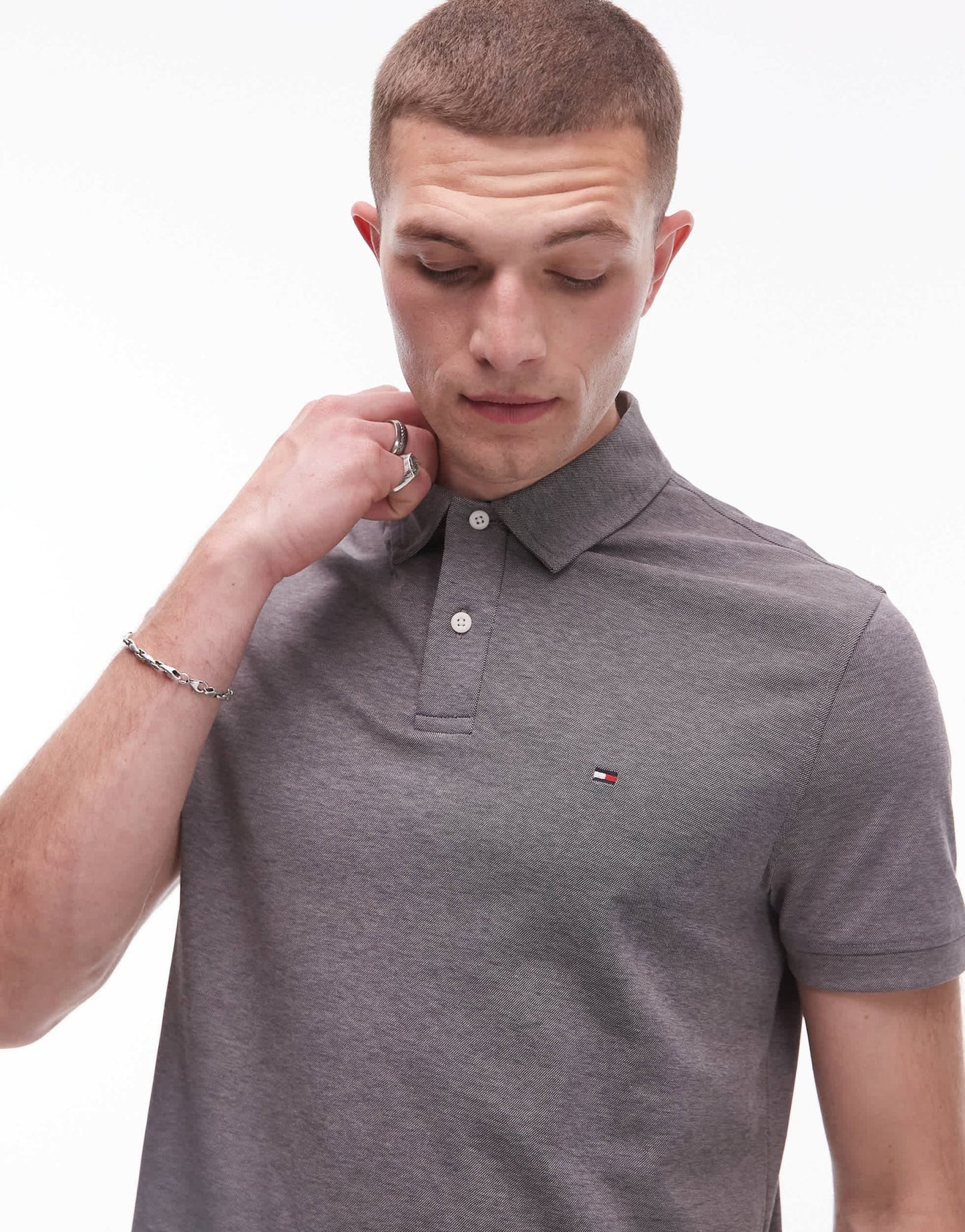 Tommy Hilfiger oxford regular polo shirt in grey heather - ASOS Sample Sale