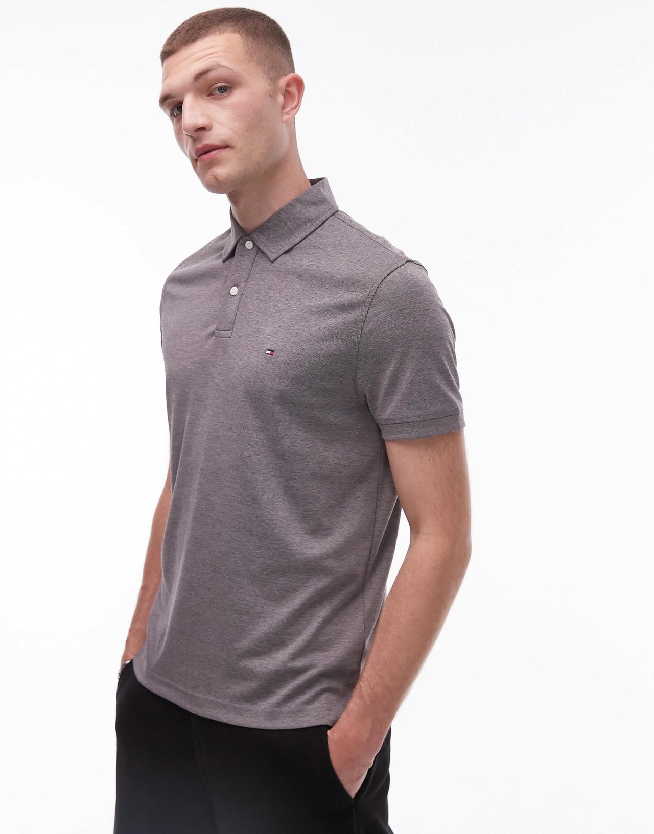 Tommy Hilfiger oxford regular polo shirt in grey heather - ASOS Sample Sale