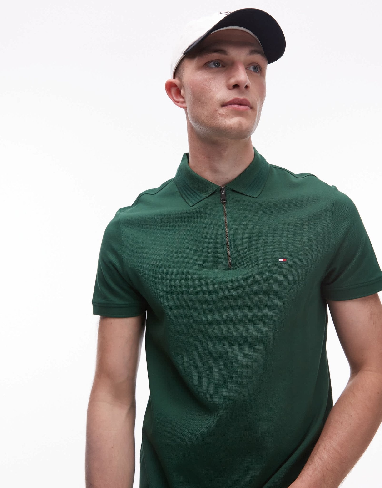 Tommy hilfiger pique zip polo shirt in green - ASOS Sample Sale