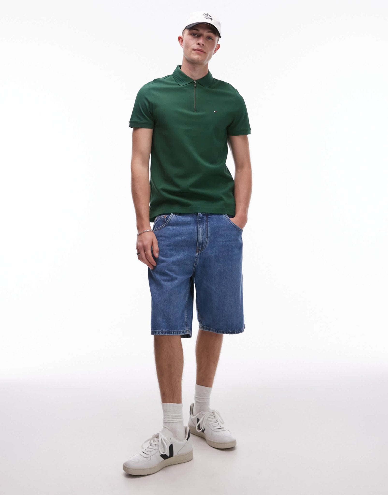 Tommy hilfiger pique zip polo shirt in green - ASOS Sample Sale