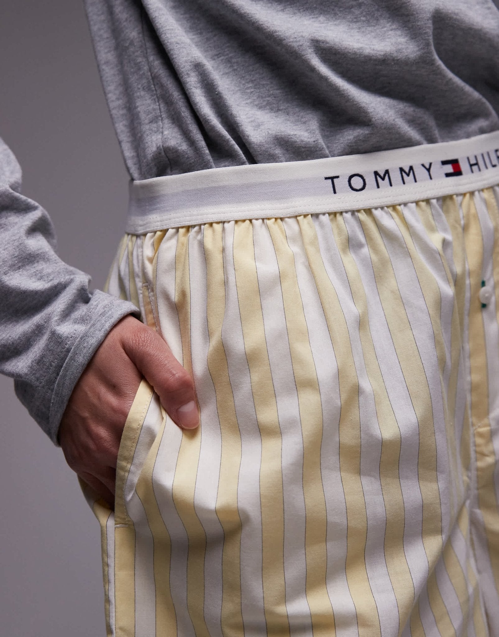 Tommy Hilfiger poplin boxer shorts in butter yellow stripe - ASOS Sample Sale