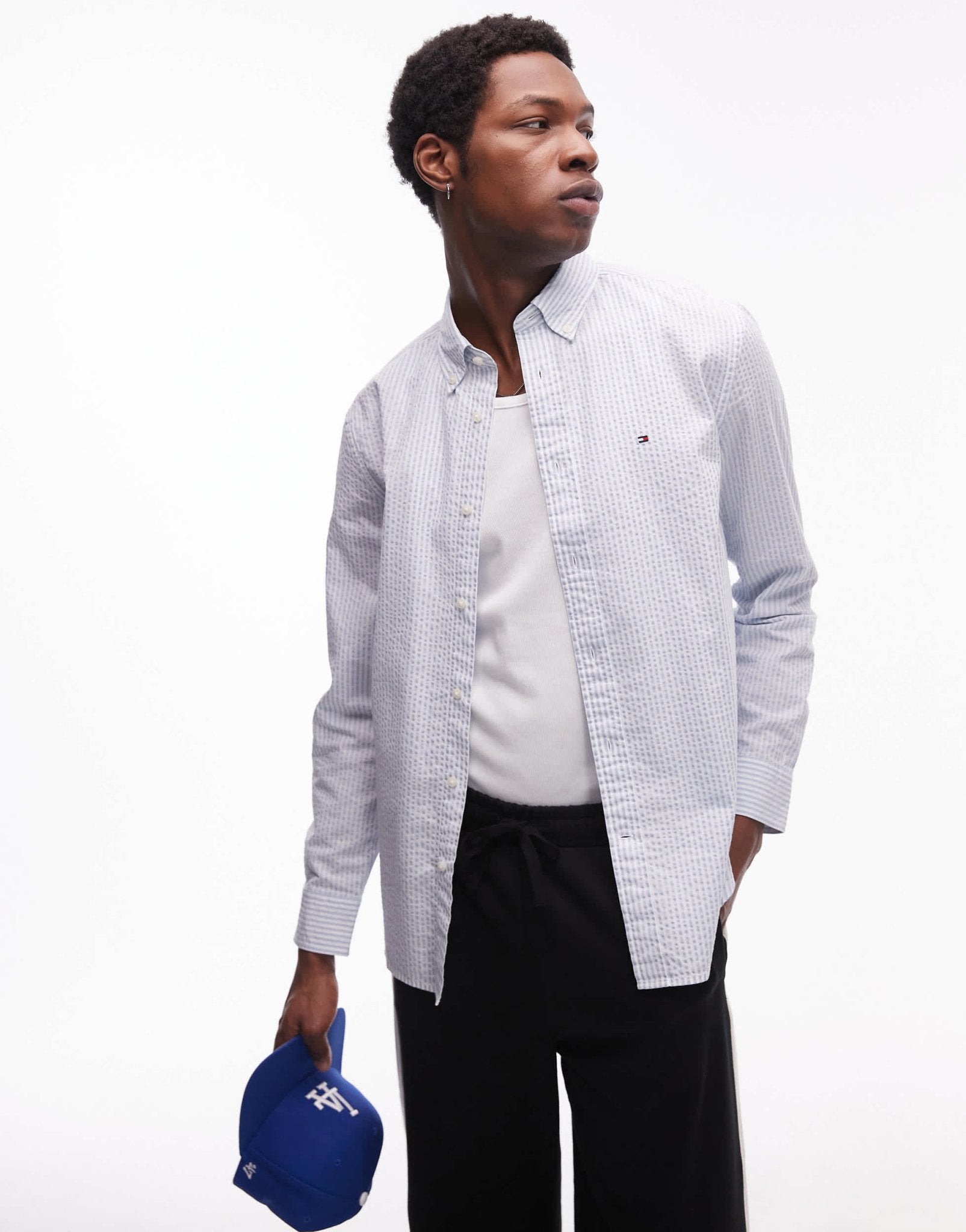 Tommy Hilfiger seersucker shirt in pale blue stripe - ASOS Sample Sale