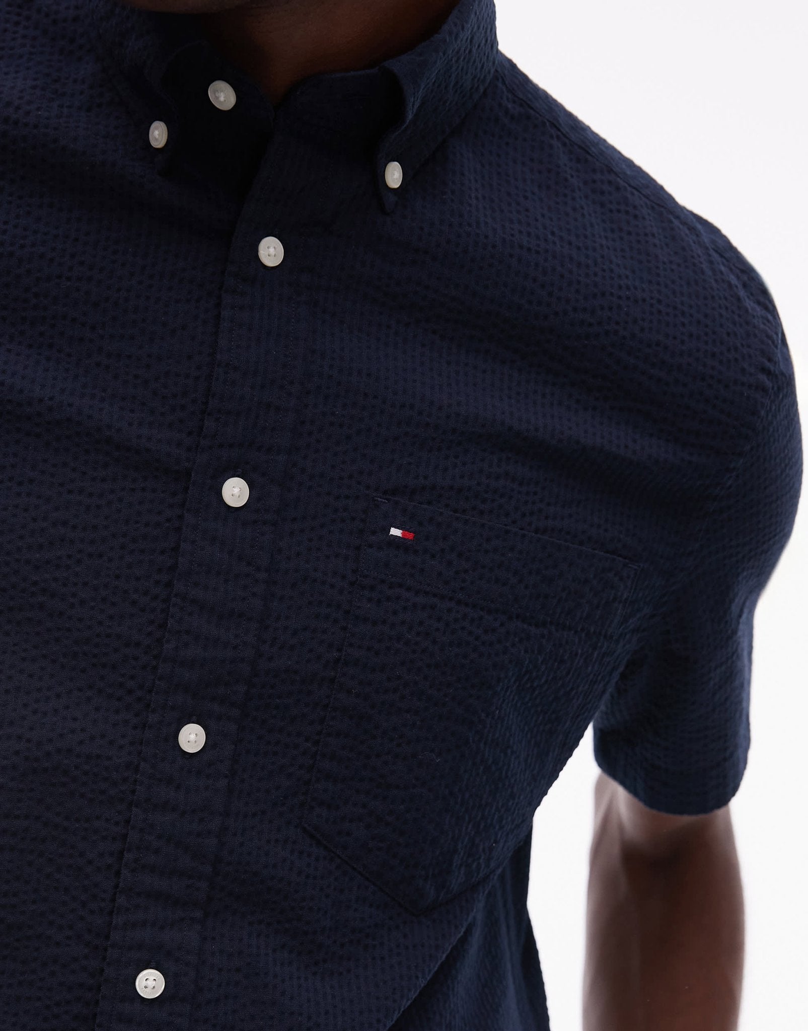 Tommy Hilfiger seersucker short sleeve shirt in navy - ASOS Sample Sale