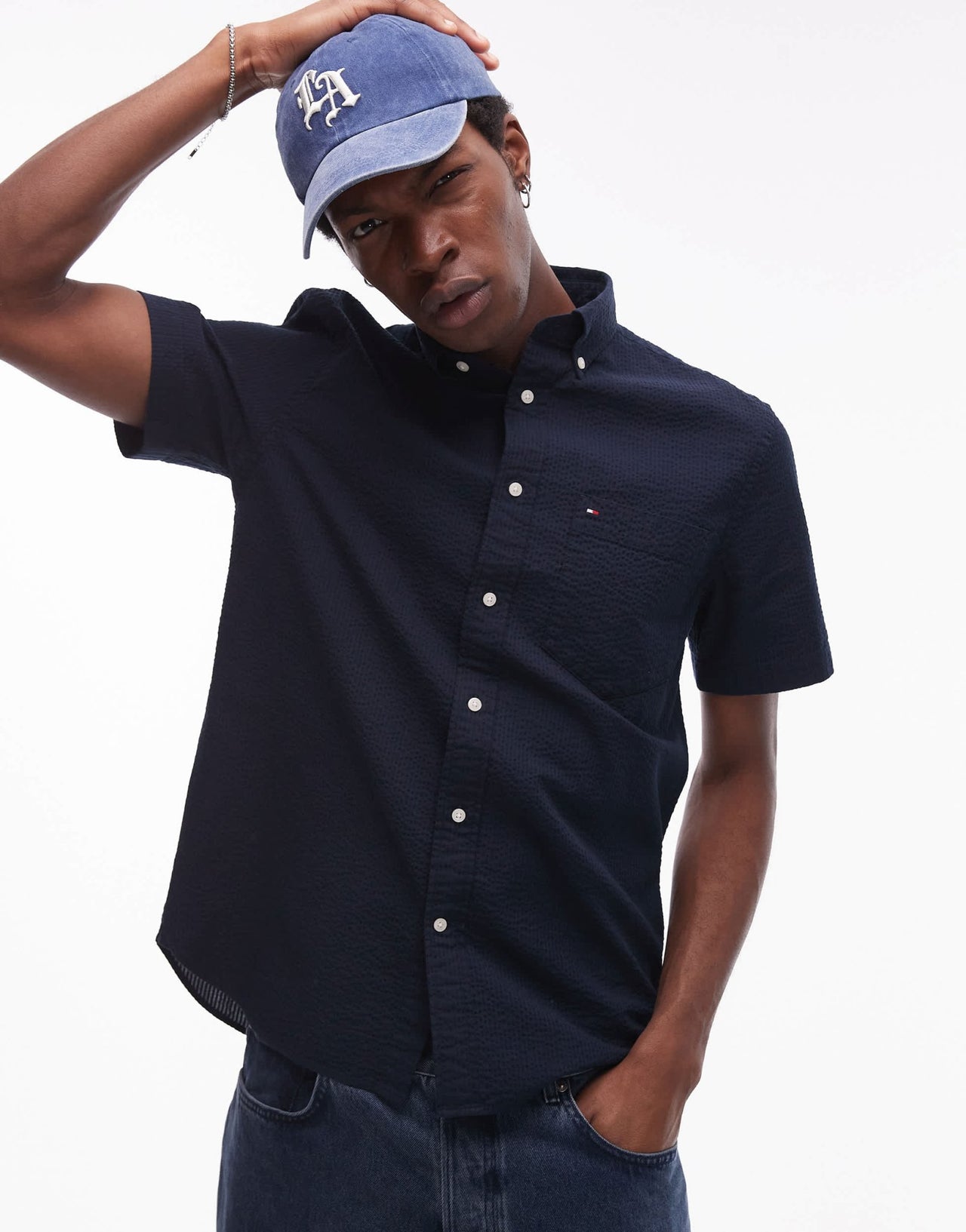 Tommy Hilfiger seersucker short sleeve shirt in navy - ASOS Sample Sale