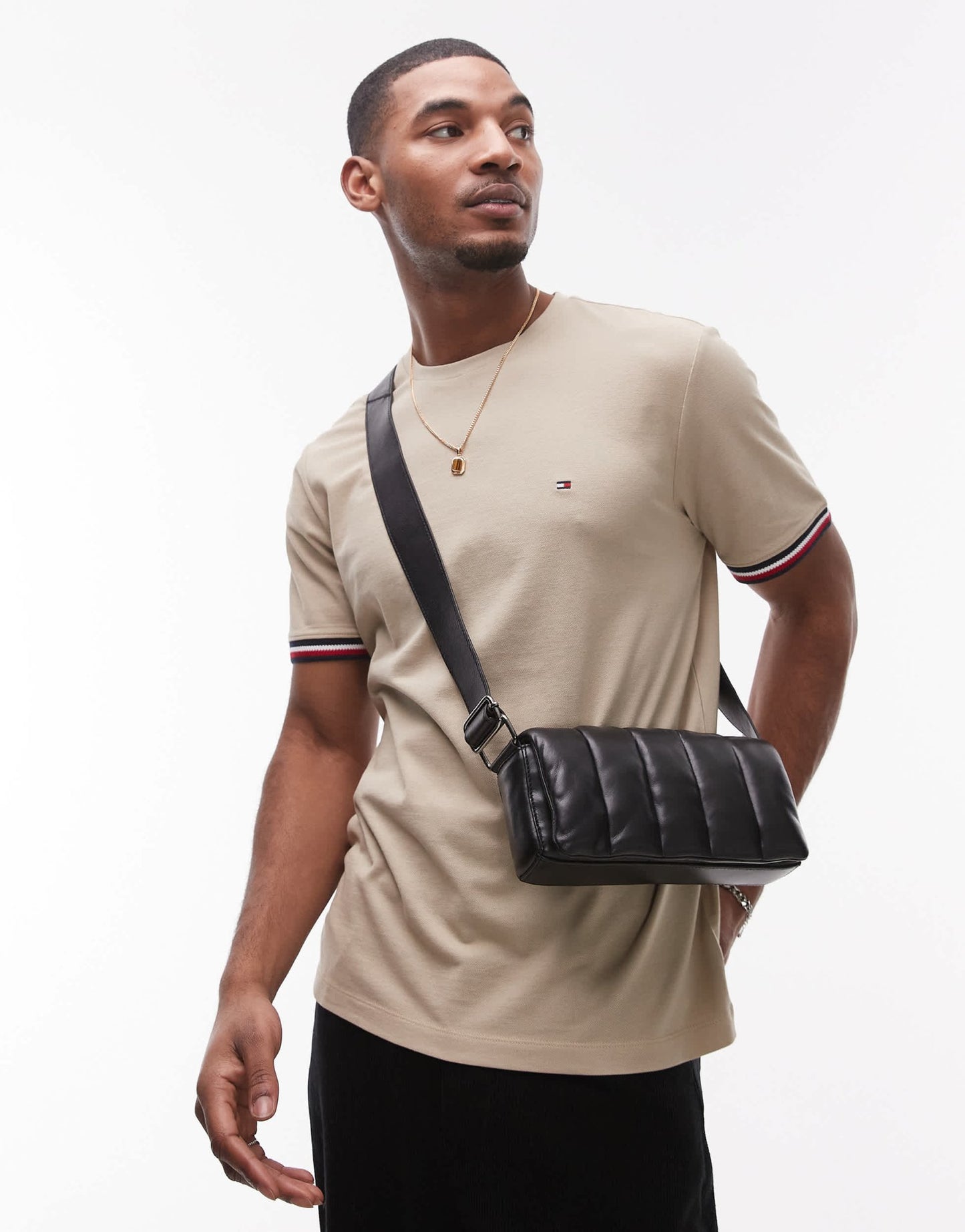 Tommy Hilfiger tipped t-shirt in beige - ASOS Sample Sale