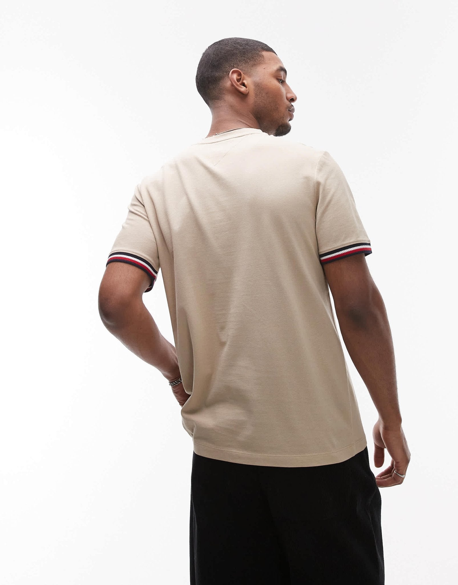 Tommy Hilfiger tipped t-shirt in beige - ASOS Sample Sale