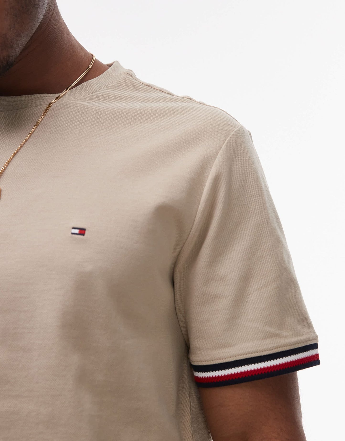 Tommy Hilfiger tipped t-shirt in beige - ASOS Sample Sale