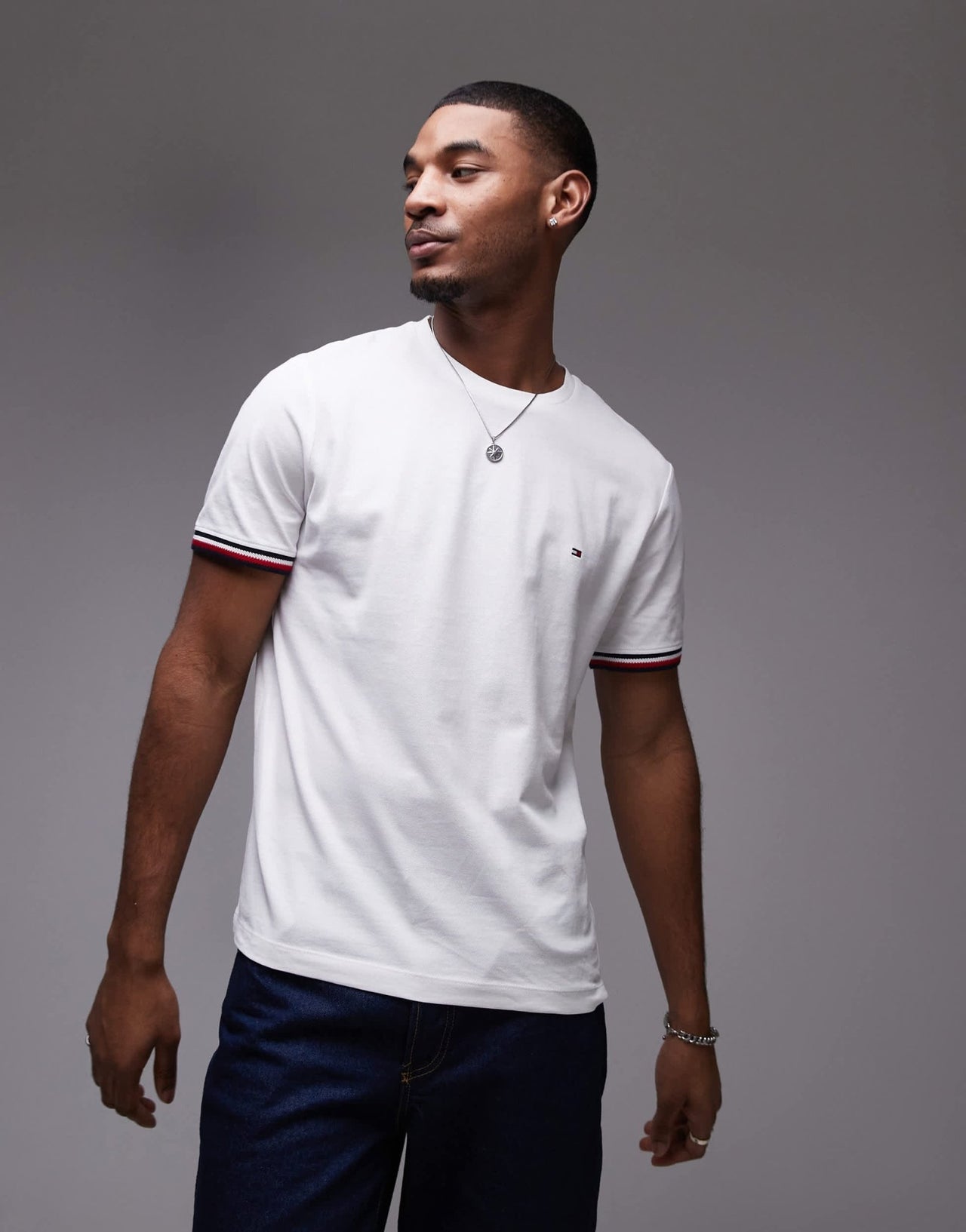 Tommy Hilfiger tipped t-shirt in white - ASOS Sample Sale