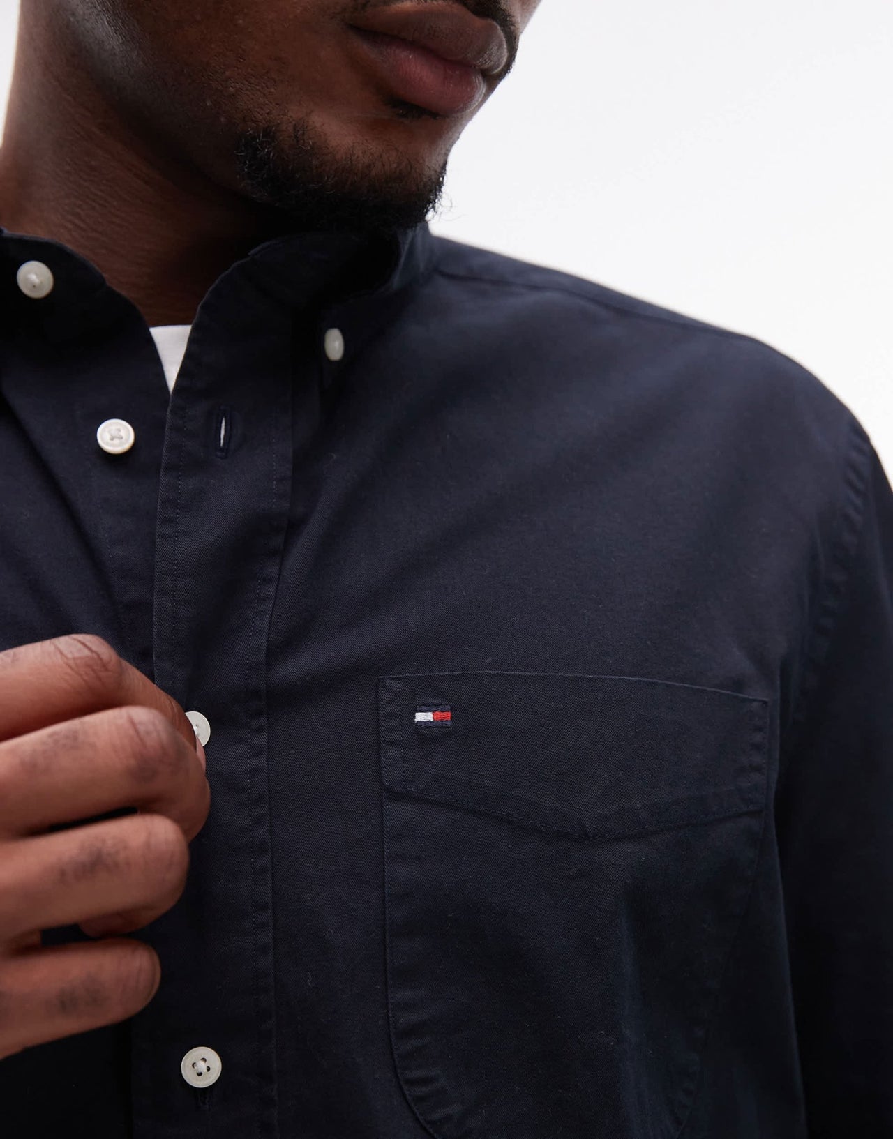 Tommy Hilfiger twill solid shirt in navy - ASOS Sample Sale