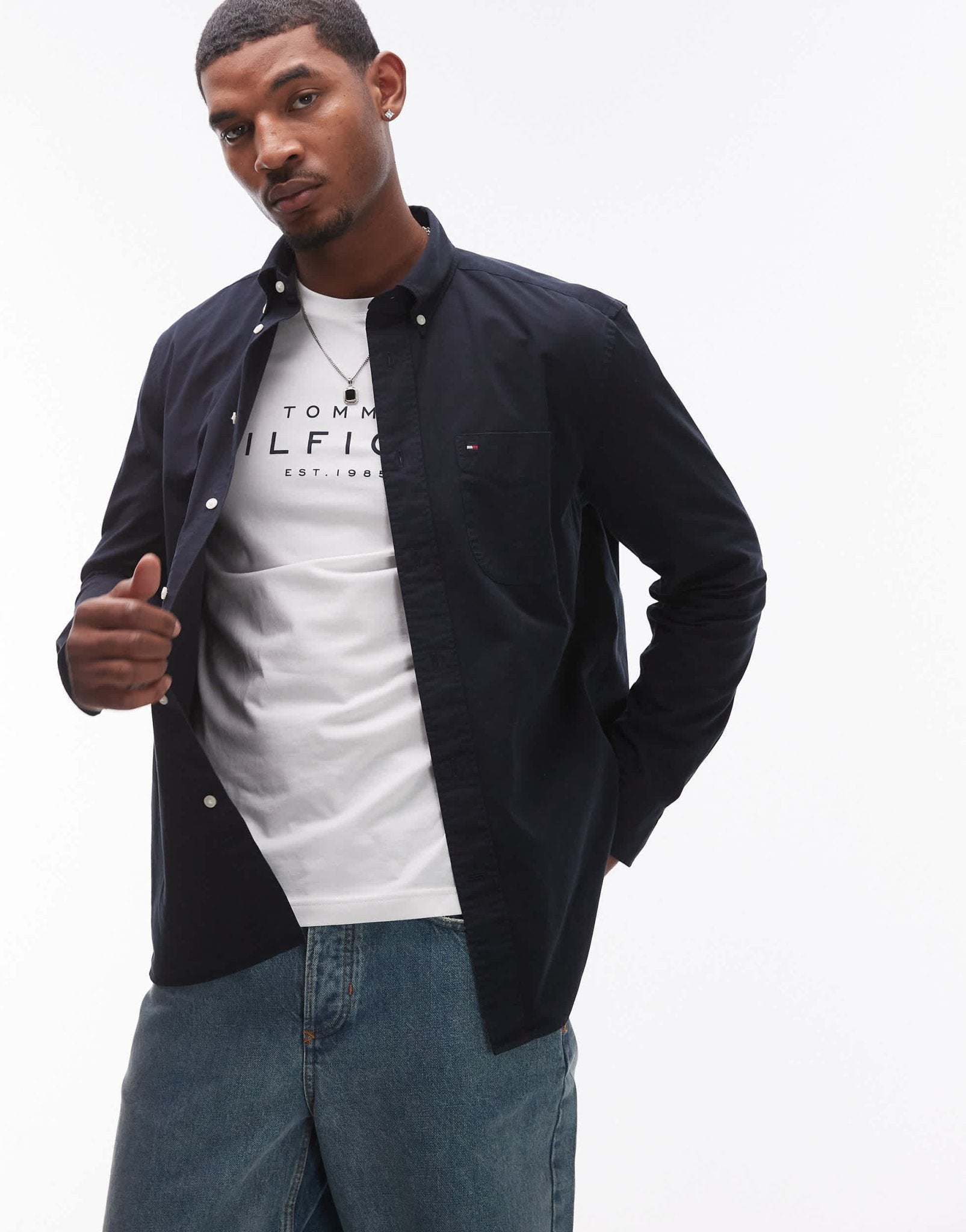 Tommy Hilfiger twill solid shirt in navy - ASOS Sample Sale