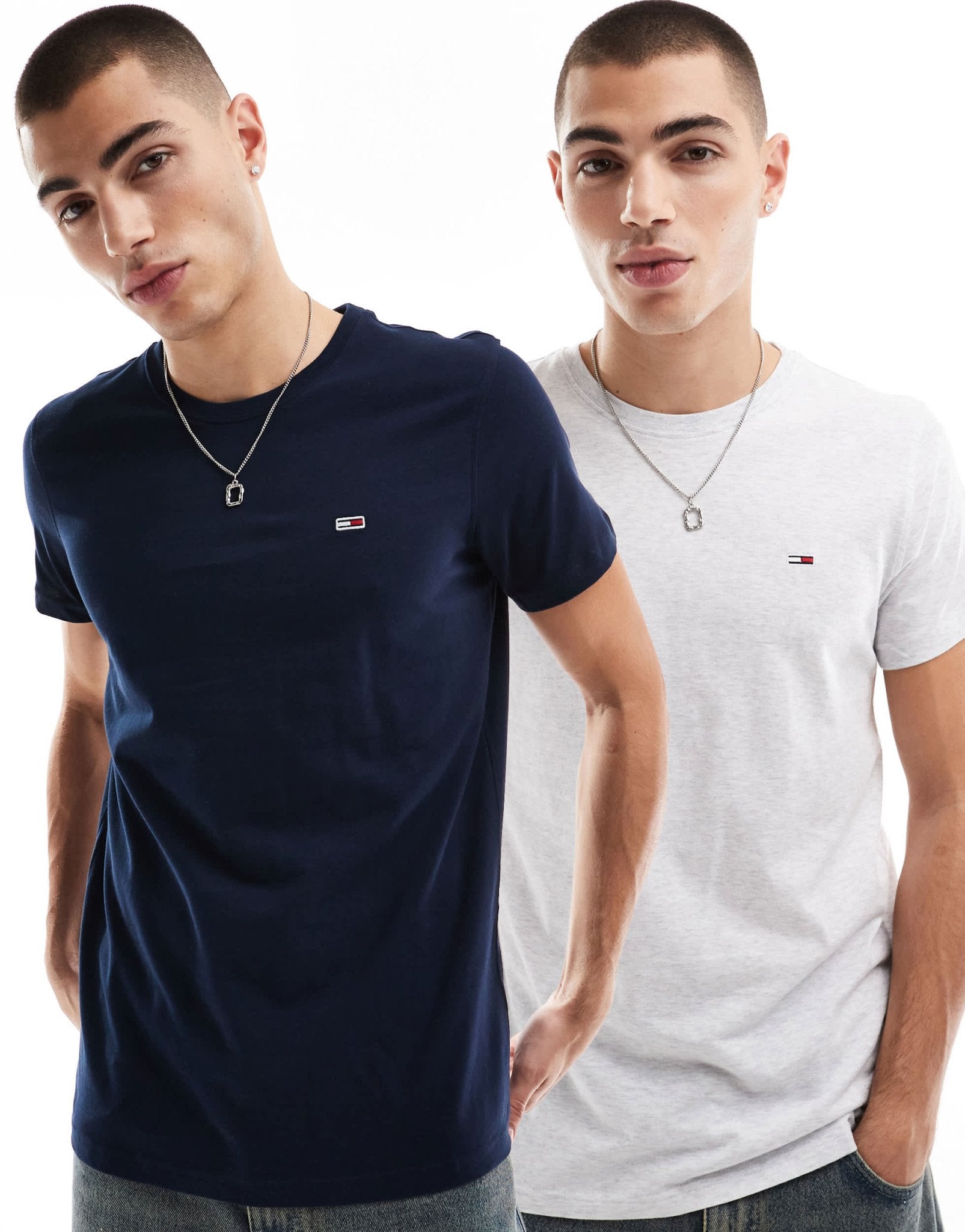 Tommy Jeans 2 pack slim flag logo t-shirts in grey and navy - ASOS Sample Sale