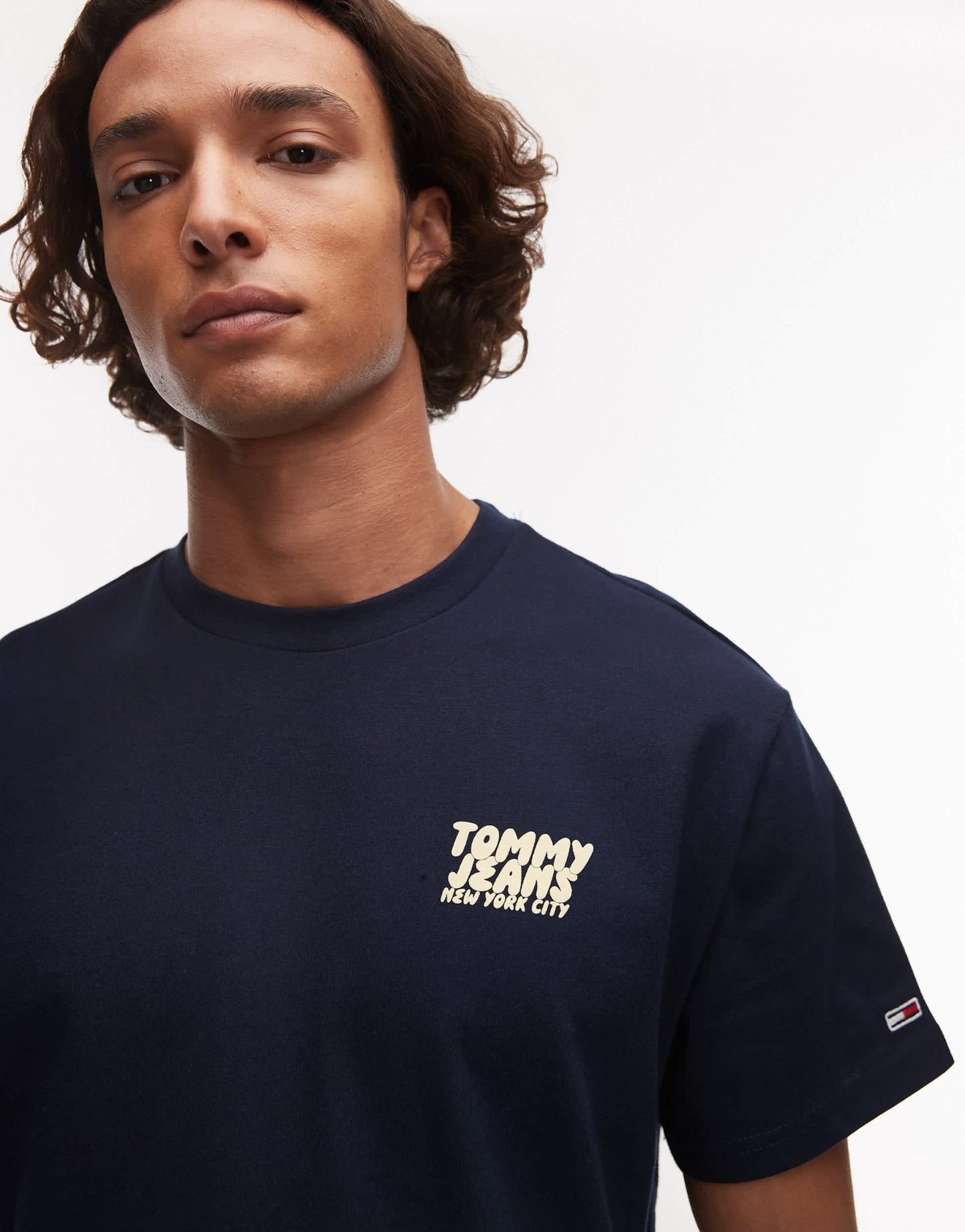 Tommy Jeans bubble back print t-shirt in navy and yellow - ASOS Sample Sale