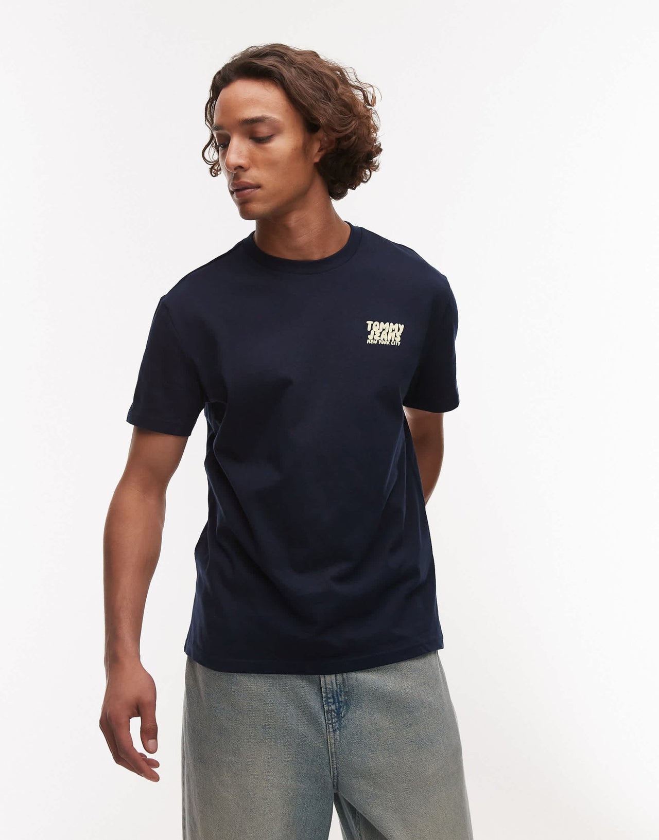 Tommy Jeans bubble back print t-shirt in navy and yellow - ASOS Sample Sale