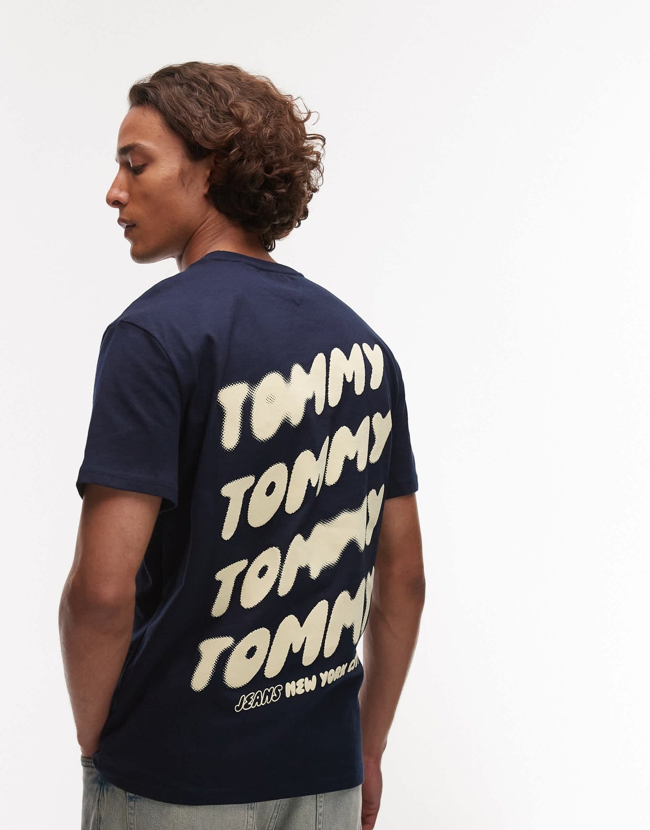 Tommy Jeans bubble back print t-shirt in navy and yellow - ASOS Sample Sale
