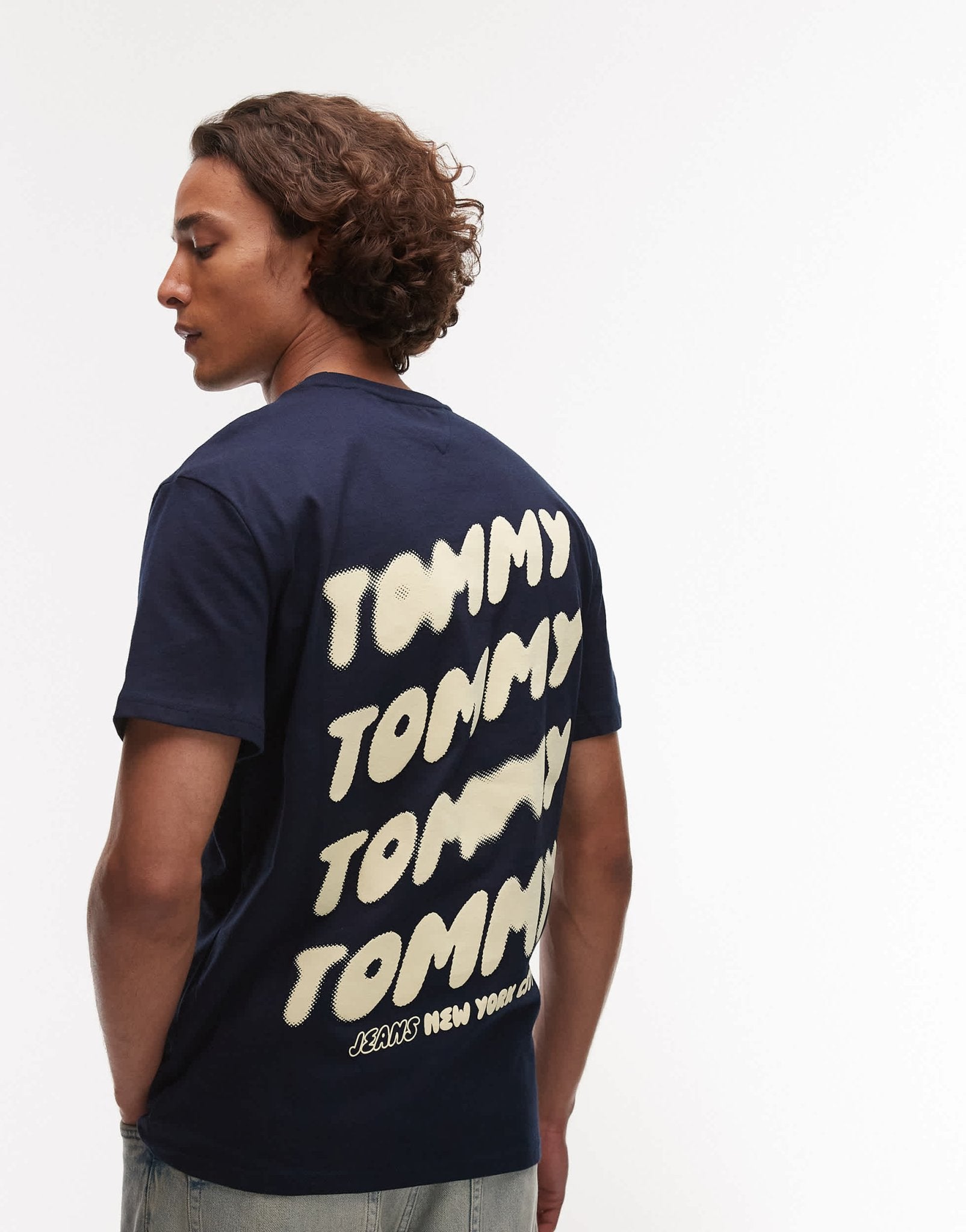 Tommy Jeans bubble back print t-shirt in navy and yellow - ASOS Sample Sale