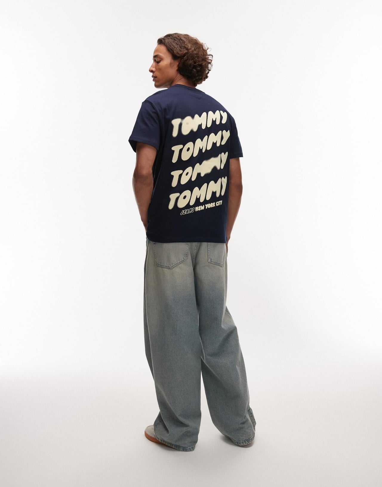 Tommy Jeans bubble back print t-shirt in navy and yellow - ASOS Sample Sale