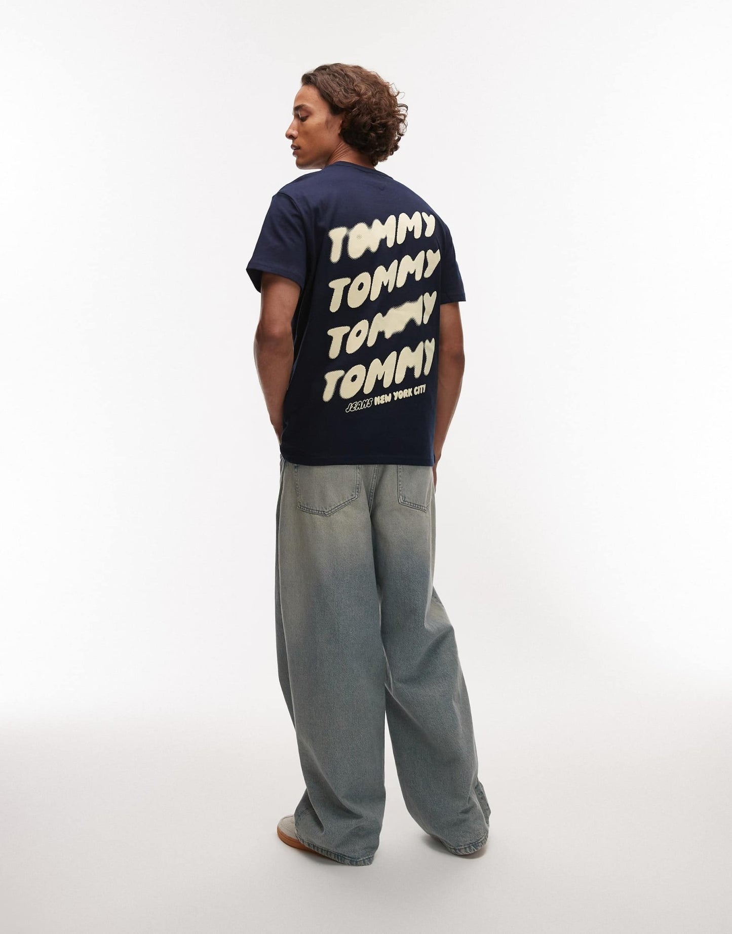 Tommy Jeans bubble back print t-shirt in navy and yellow - ASOS Sample Sale