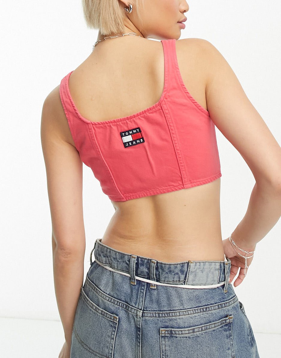 Tommy Jeans co - ord cropped flag logo denim top in pink - ASOS Sample Sale