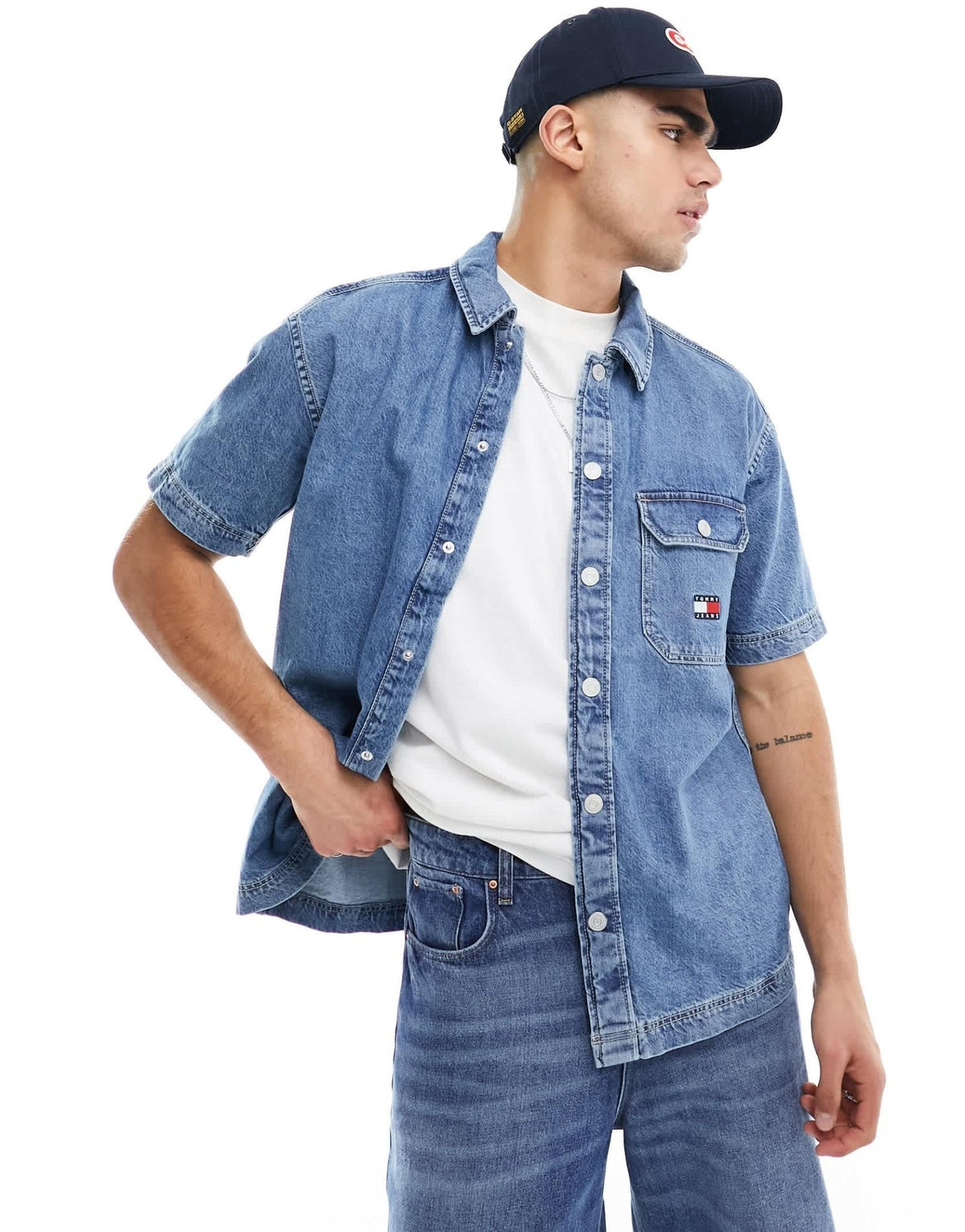 Tommy Jeans co-ord denim short sleeve overshirt in indigo - ASOS Sample Sale