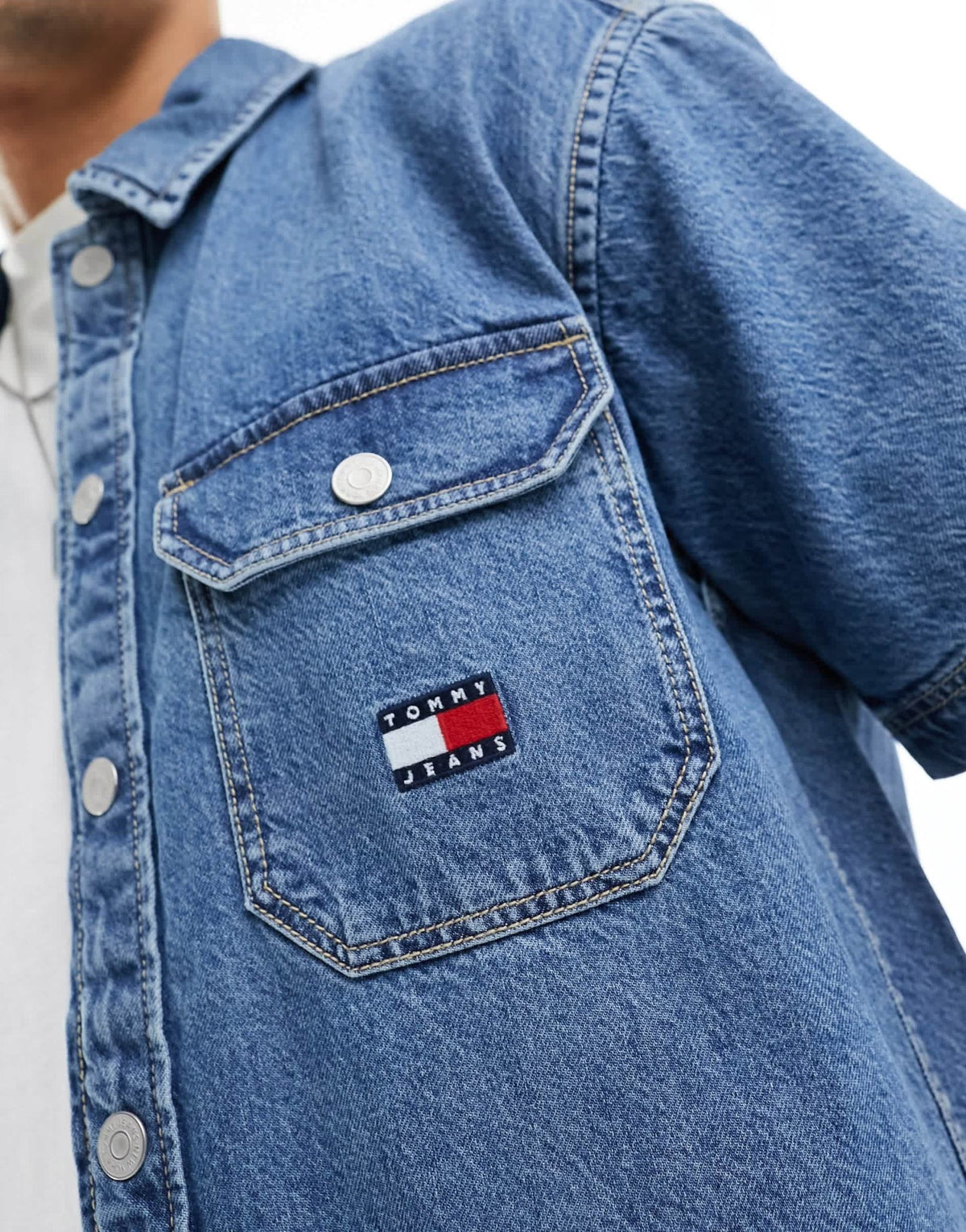 Tommy Jeans co-ord denim short sleeve overshirt in indigo - ASOS Sample Sale