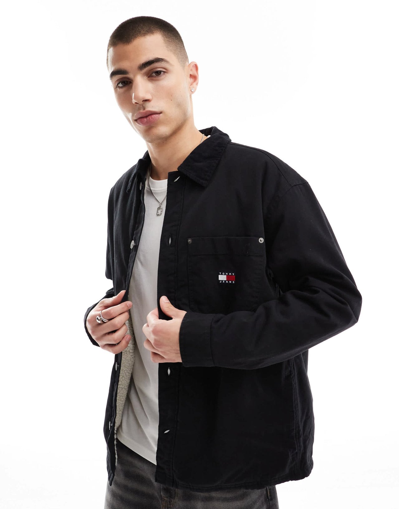 Tommy Jeans cord overshirt in black - ASOS Sample Sale