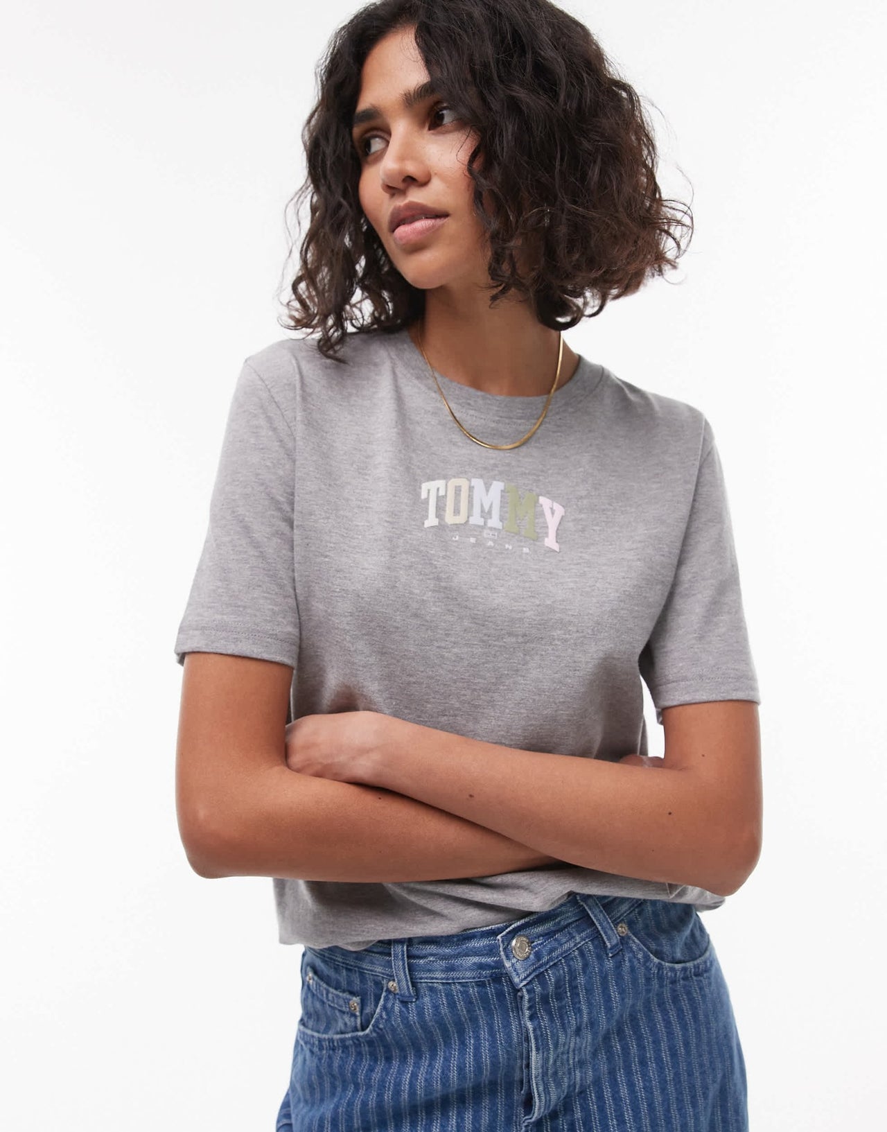 Tommy Jeans multicolour varsity logo t-shirt in grey - ASOS Sample Sale