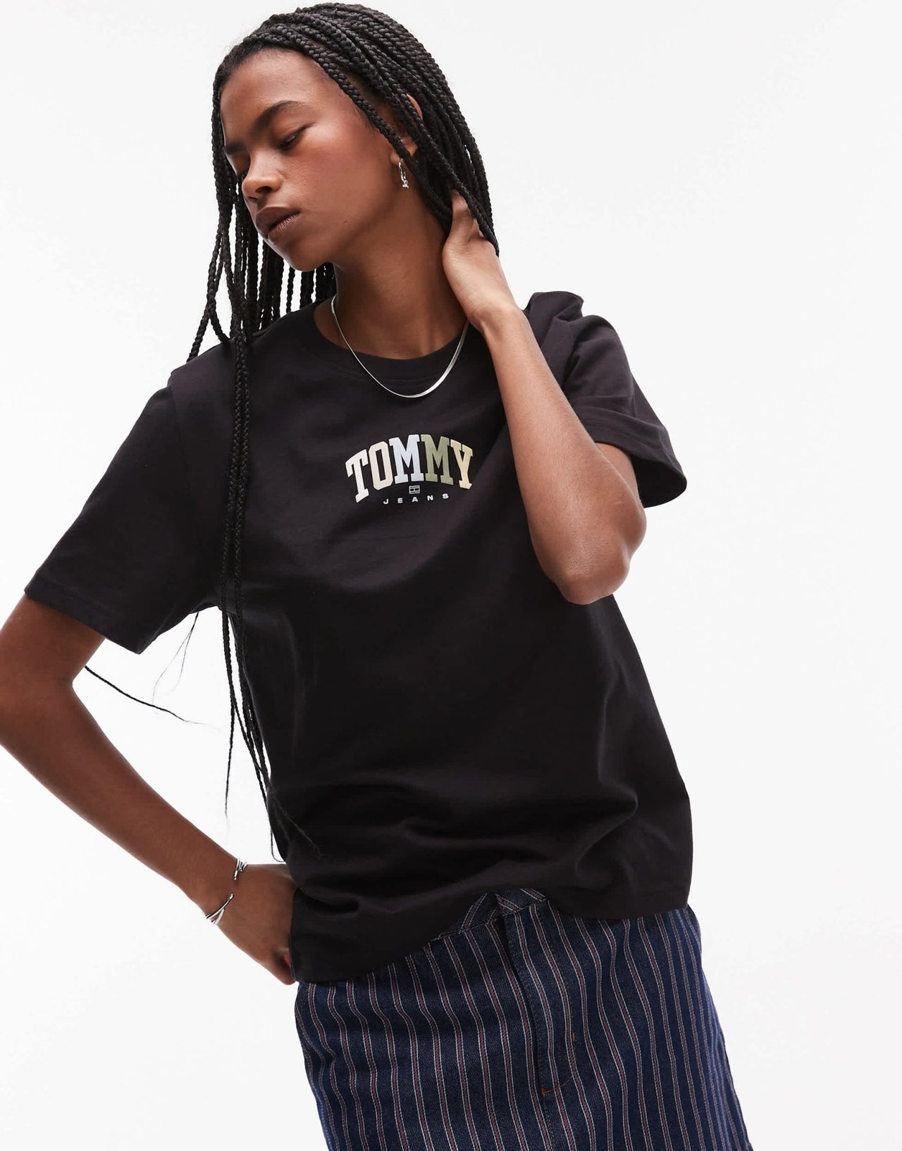 Tommy Jeans neutral varsity logo t-shirt in black - ASOS Sample Sale