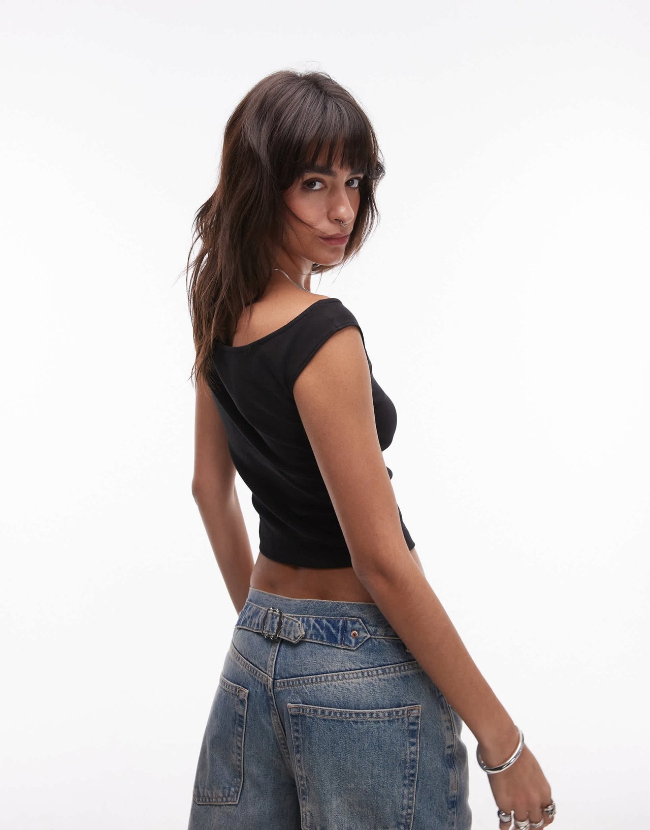 Tommy Jeans off shoulder top in black - ASOS Sample Sale