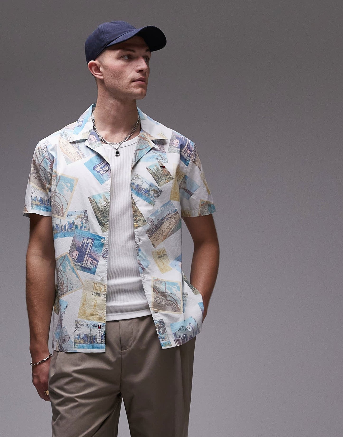 Tommy Jeans poplin postcard camp shirt in multi - ASOS Sample Sale