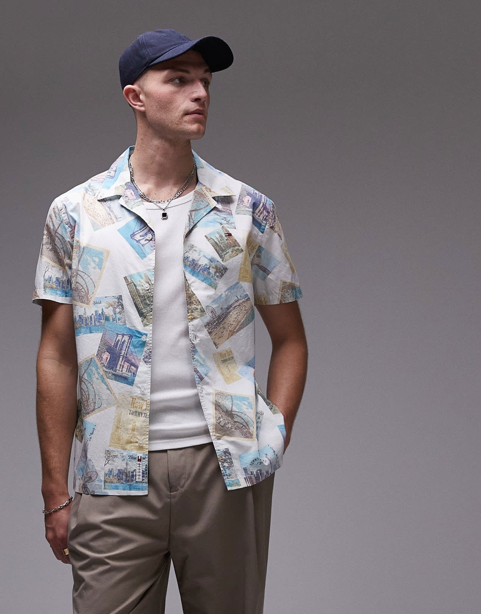 Tommy Jeans poplin postcard camp shirt in multi - ASOS Sample Sale