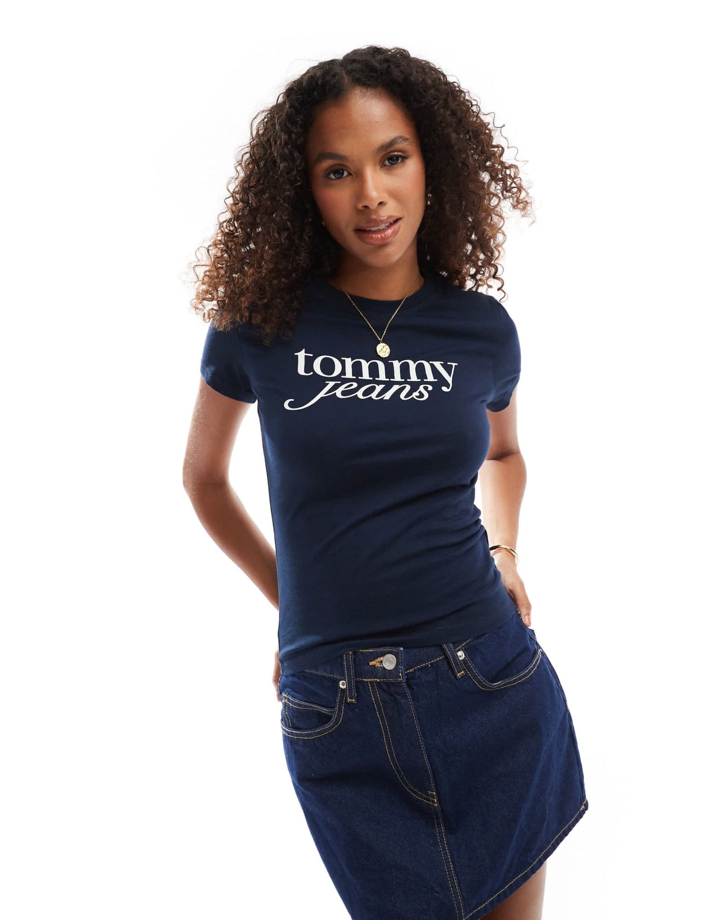 Tommy Jeans retro script baby t-shirt in navy and white - ASOS Sample Sale