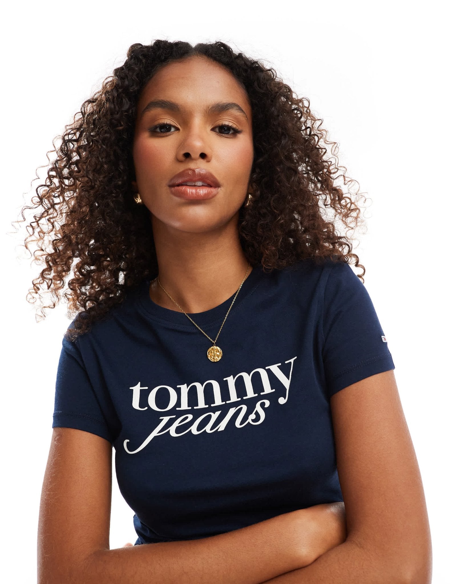 Tommy Jeans retro script baby t-shirt in navy and white - ASOS Sample Sale