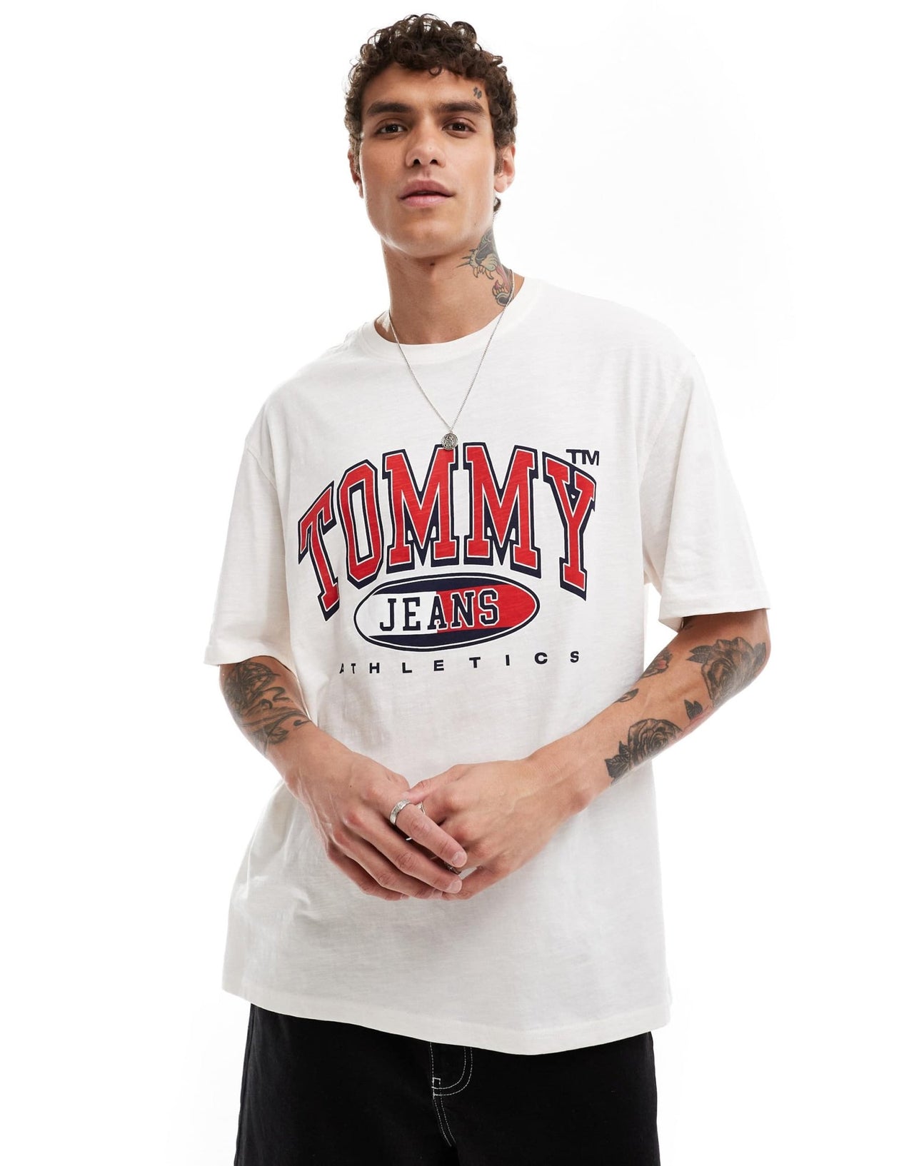 Tommy Jeans retro varsity logo t-shirt in white - ASOS Sample Sale