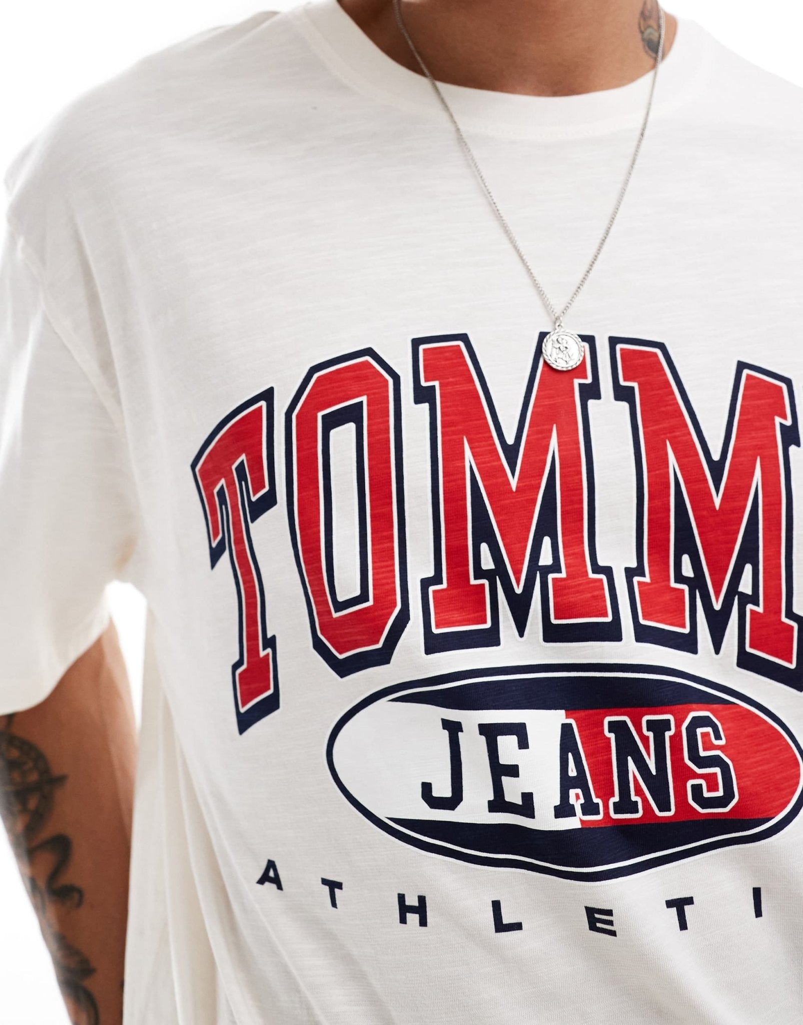 Tommy Jeans retro varsity logo t-shirt in white - ASOS Sample Sale