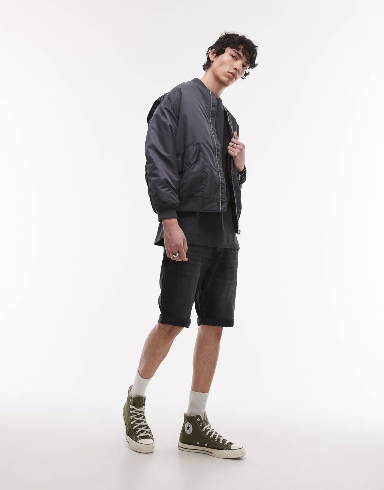 Tommy Jeans Ronnie roll up slim denim shorts in black - ASOS Sample Sale