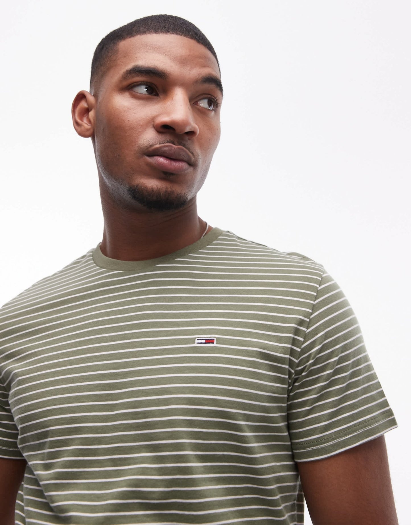 Tommy Jeans slim stripe t-shirt in green and off white - ASOS Sample Sale