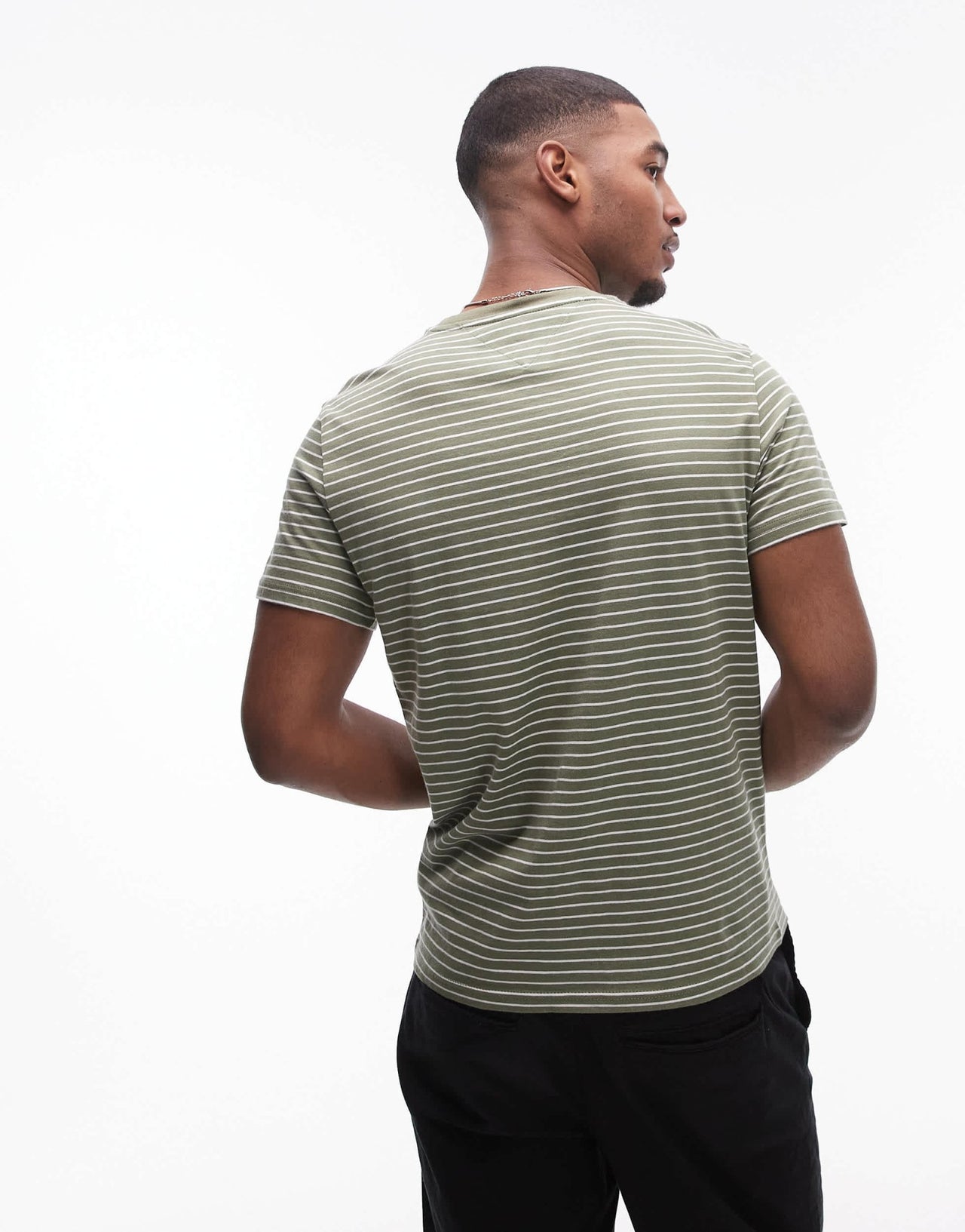 Tommy Jeans slim stripe t-shirt in green and off white - ASOS Sample Sale