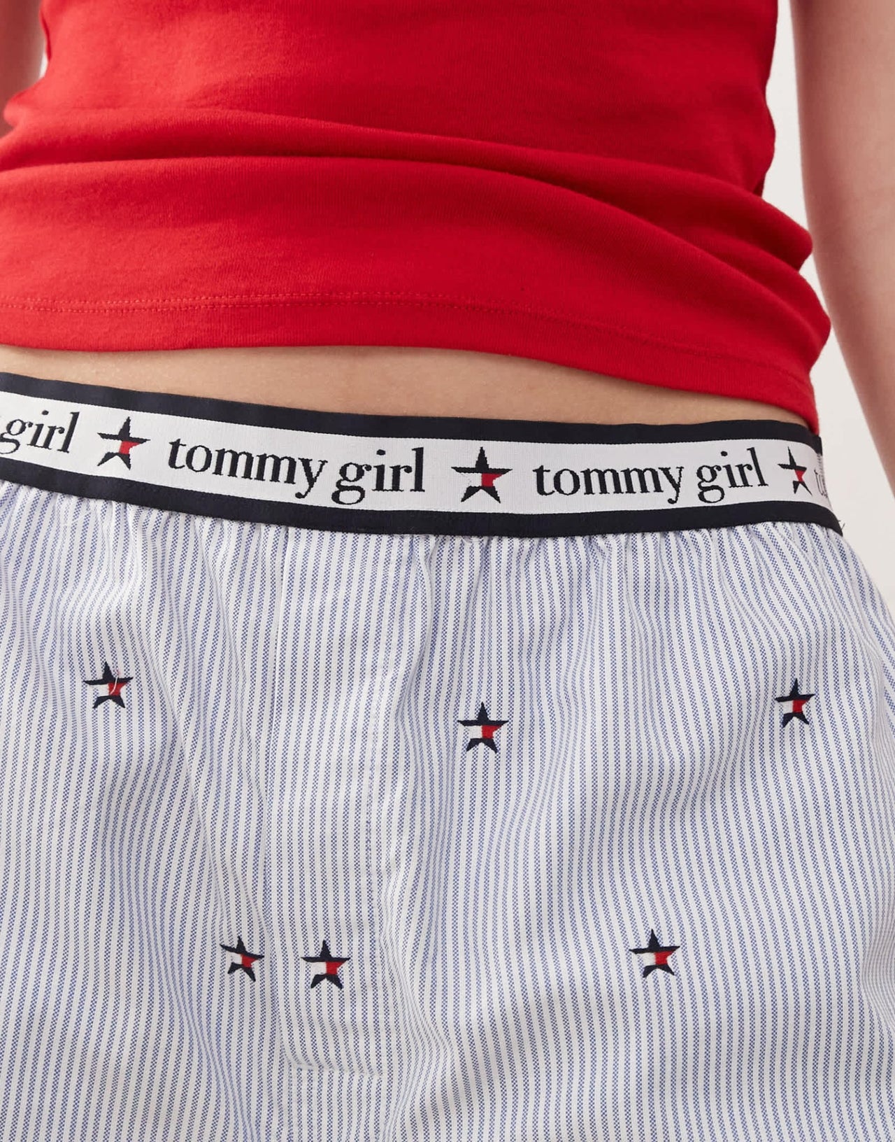 Tommy Jeans tommy girl embroidered boxer shorts in light blue - ASOS Sample Sale