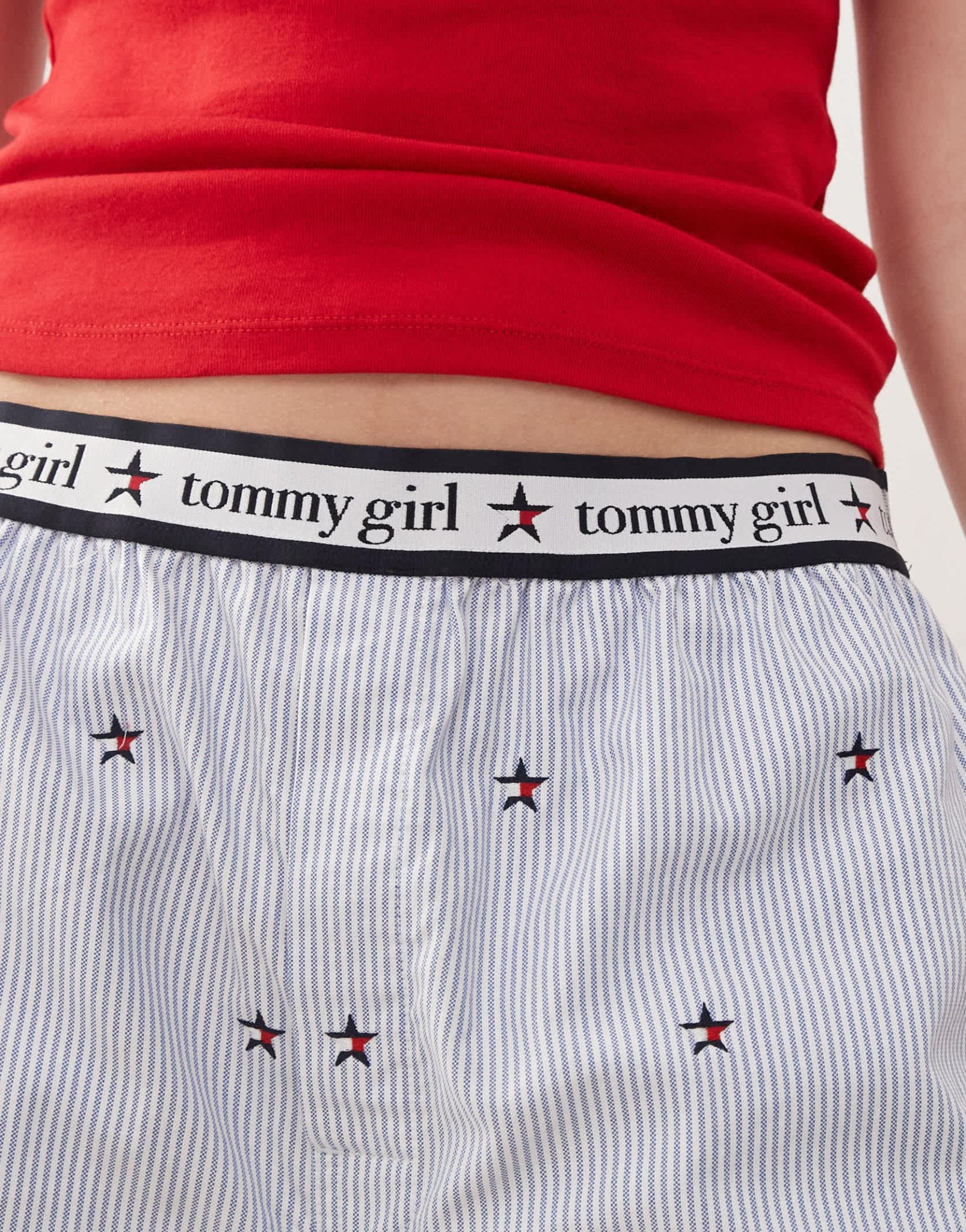 Tommy Jeans tommy girl embroidered boxer shorts in light blue - ASOS Sample Sale