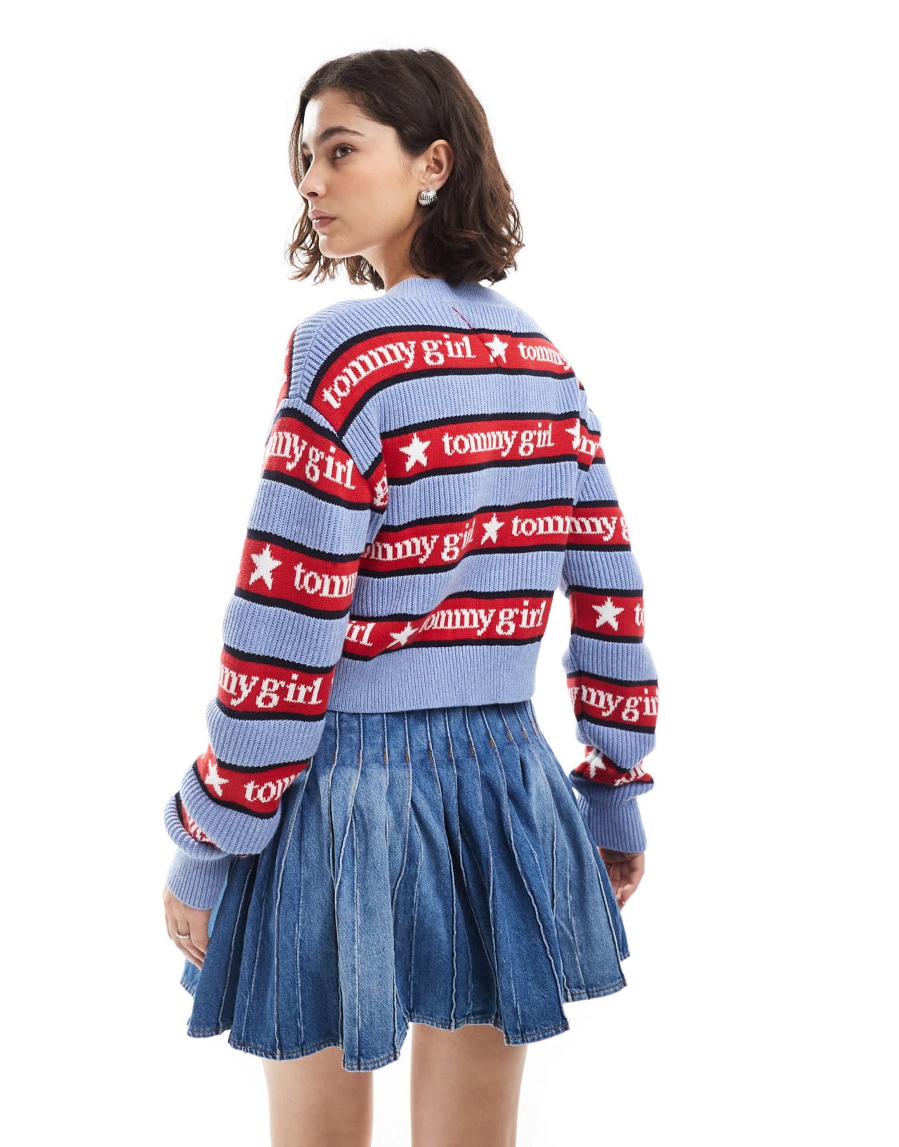Tommy Jeans tommy girl pleated denim mini skirt in dark wash - ASOS Sample Sale