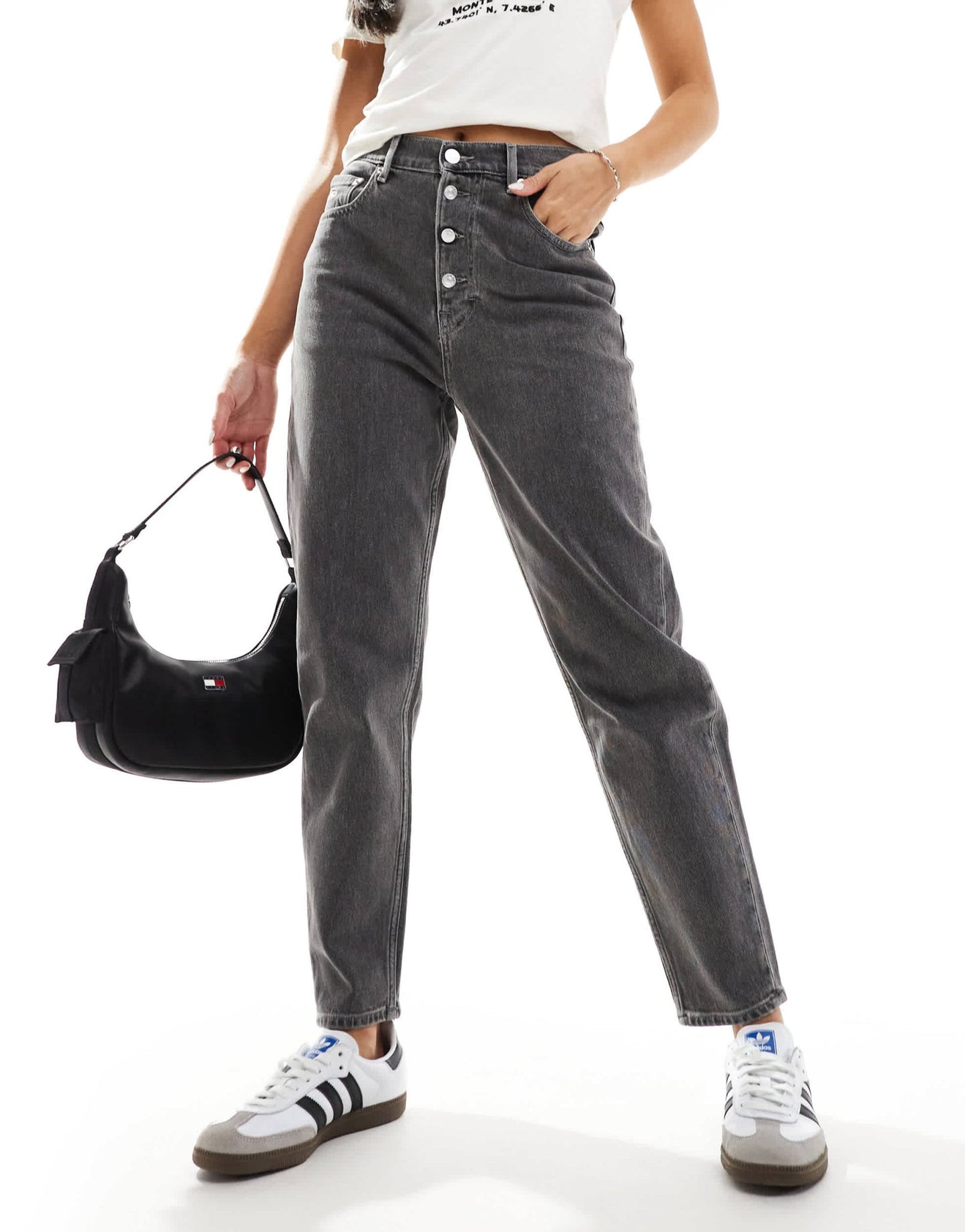 Tommy Jeans ultra high mom jeans in washed black - ASOS Sample Sale